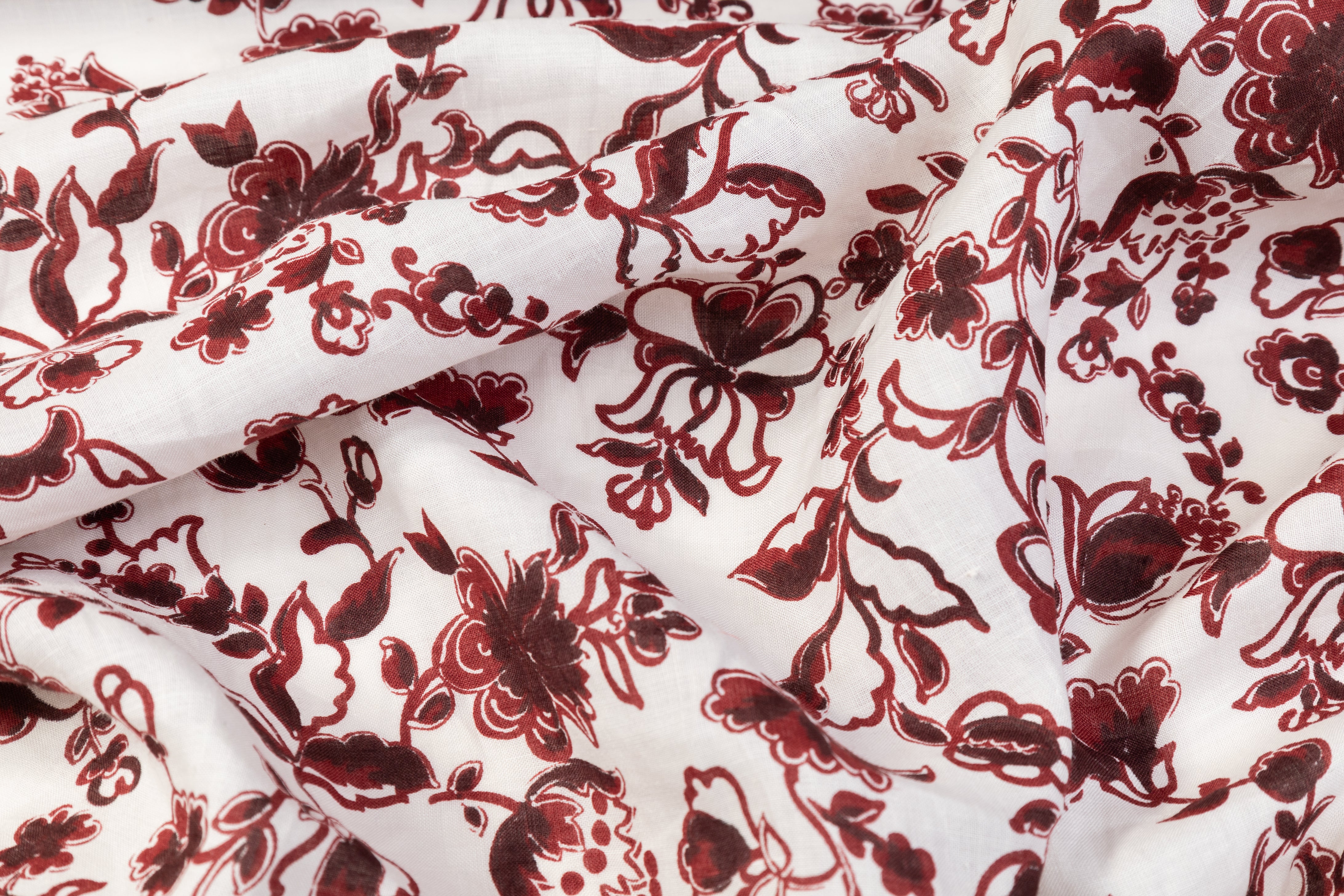 Floral Italian Linen - Maroon / White