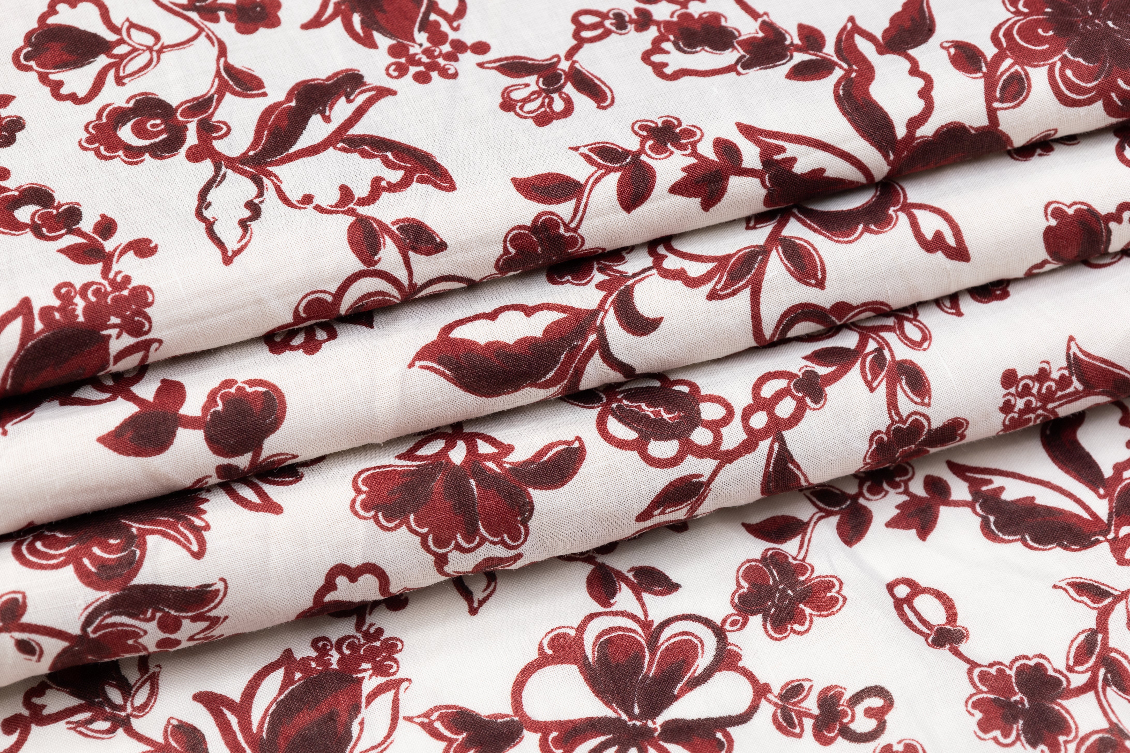 Floral Italian Linen - Maroon / White