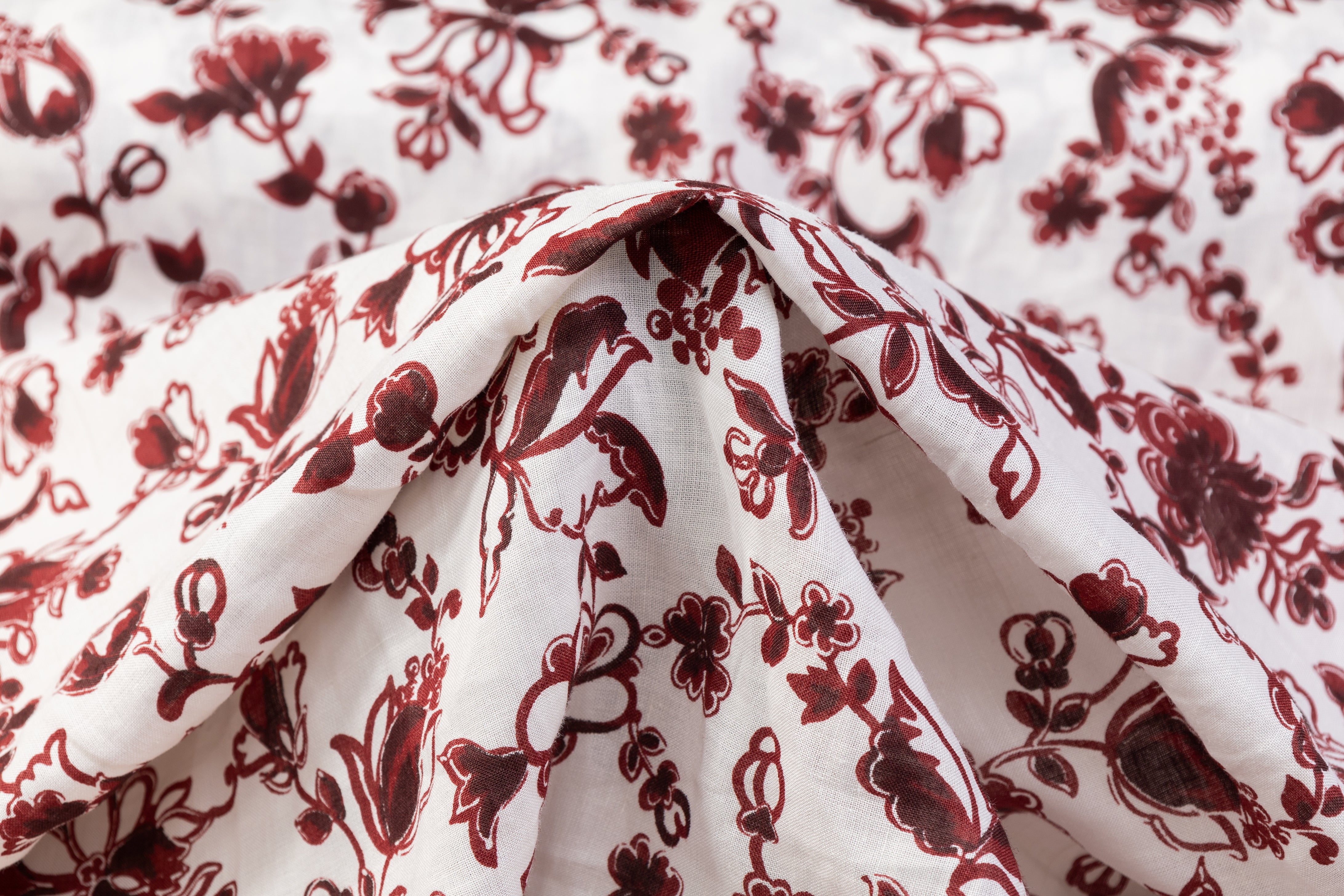 Floral Italian Linen - Maroon / White