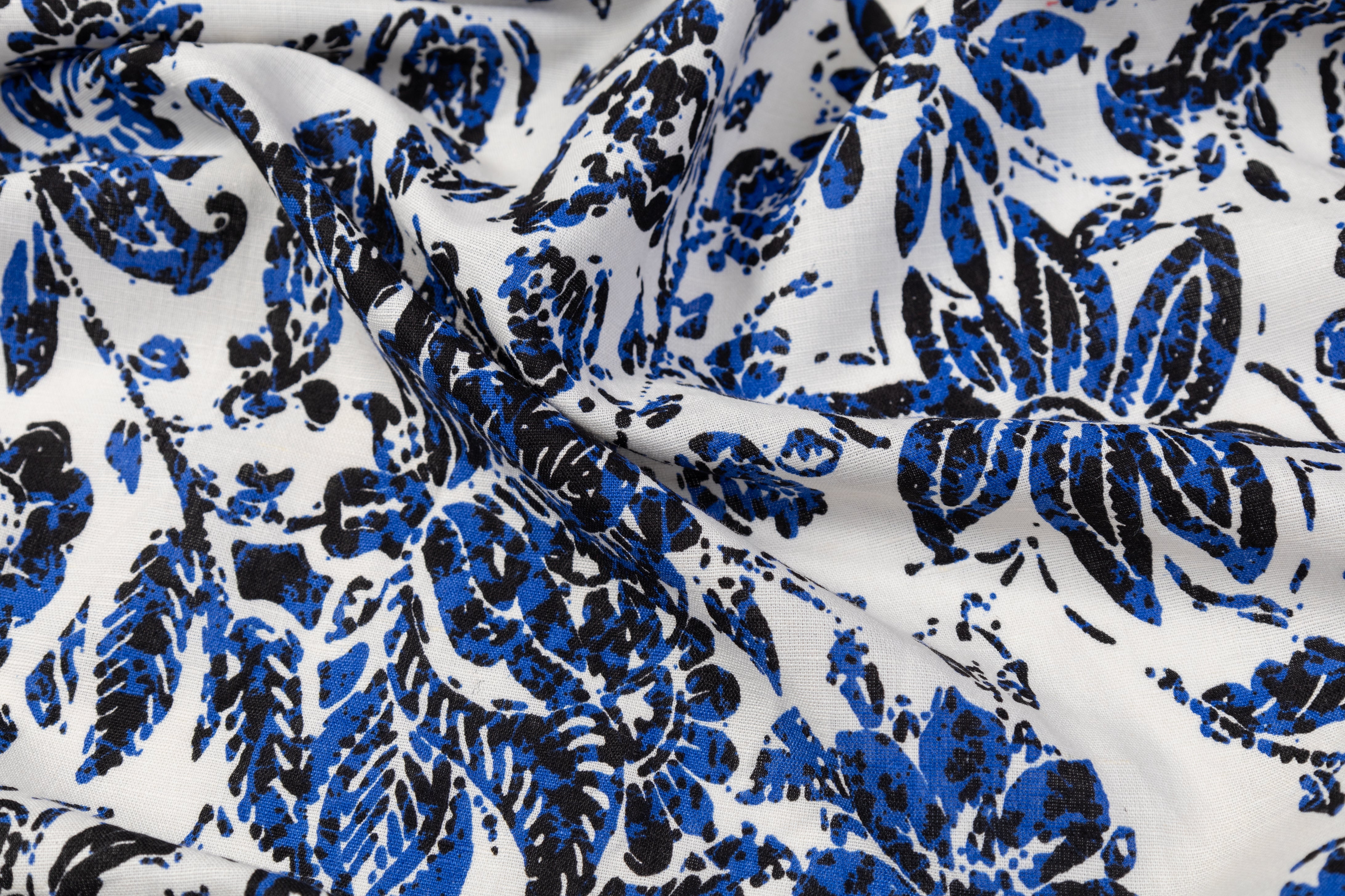 Floral Italian Linen - Blue / White