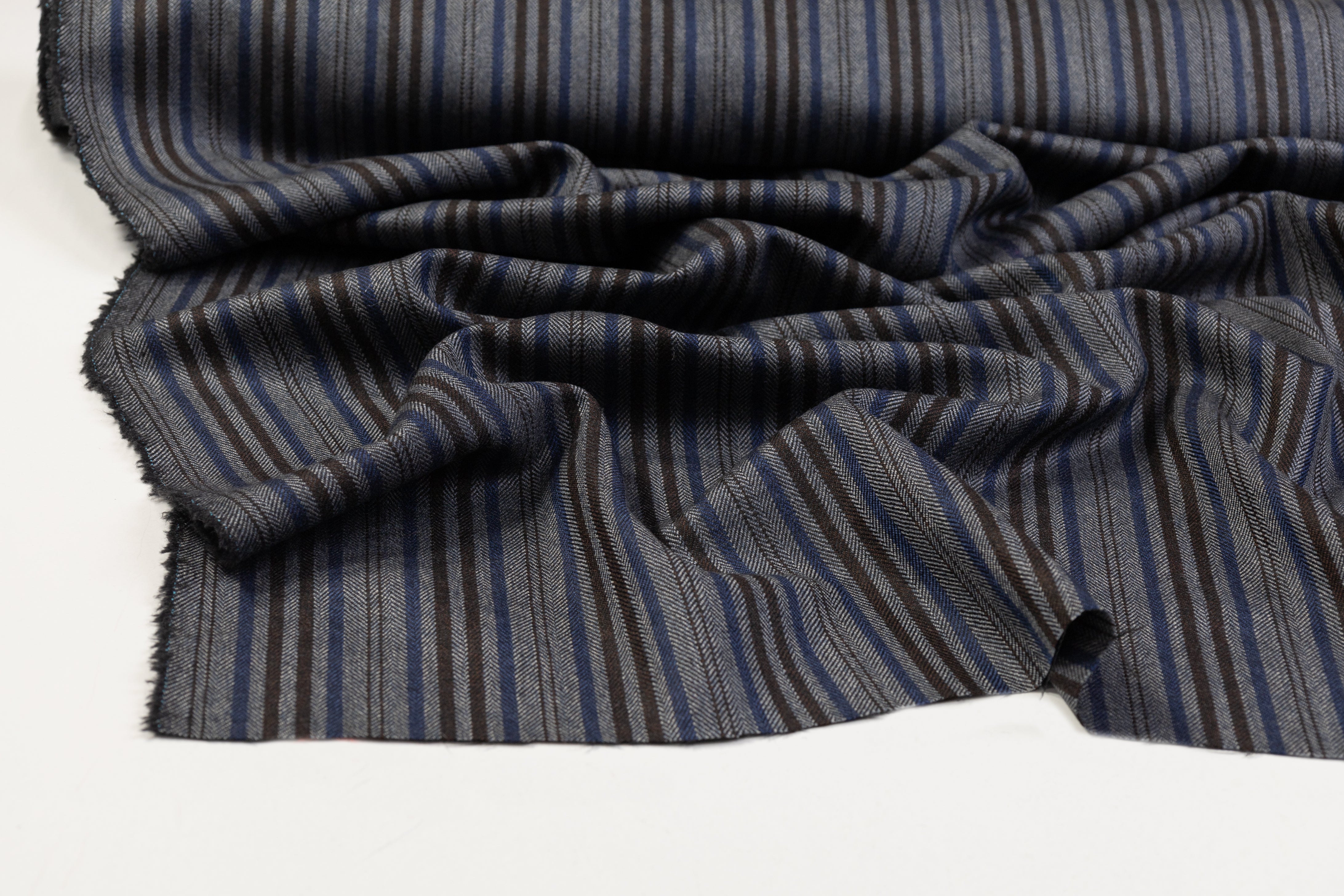 Striped Italian Wool Suiting - Gray / Brown / Blue