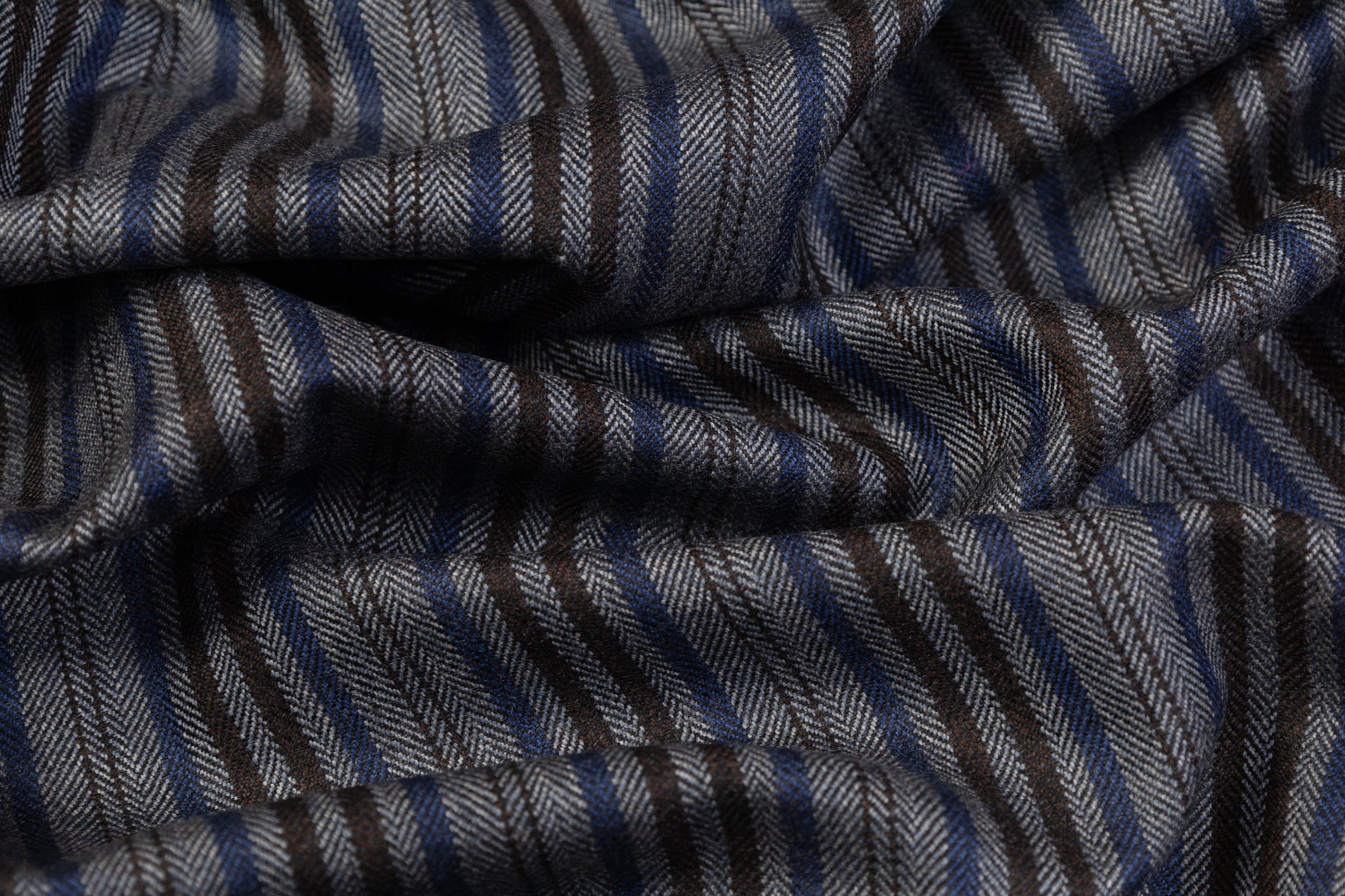 Striped Italian Wool Suiting - Gray / Brown / Blue