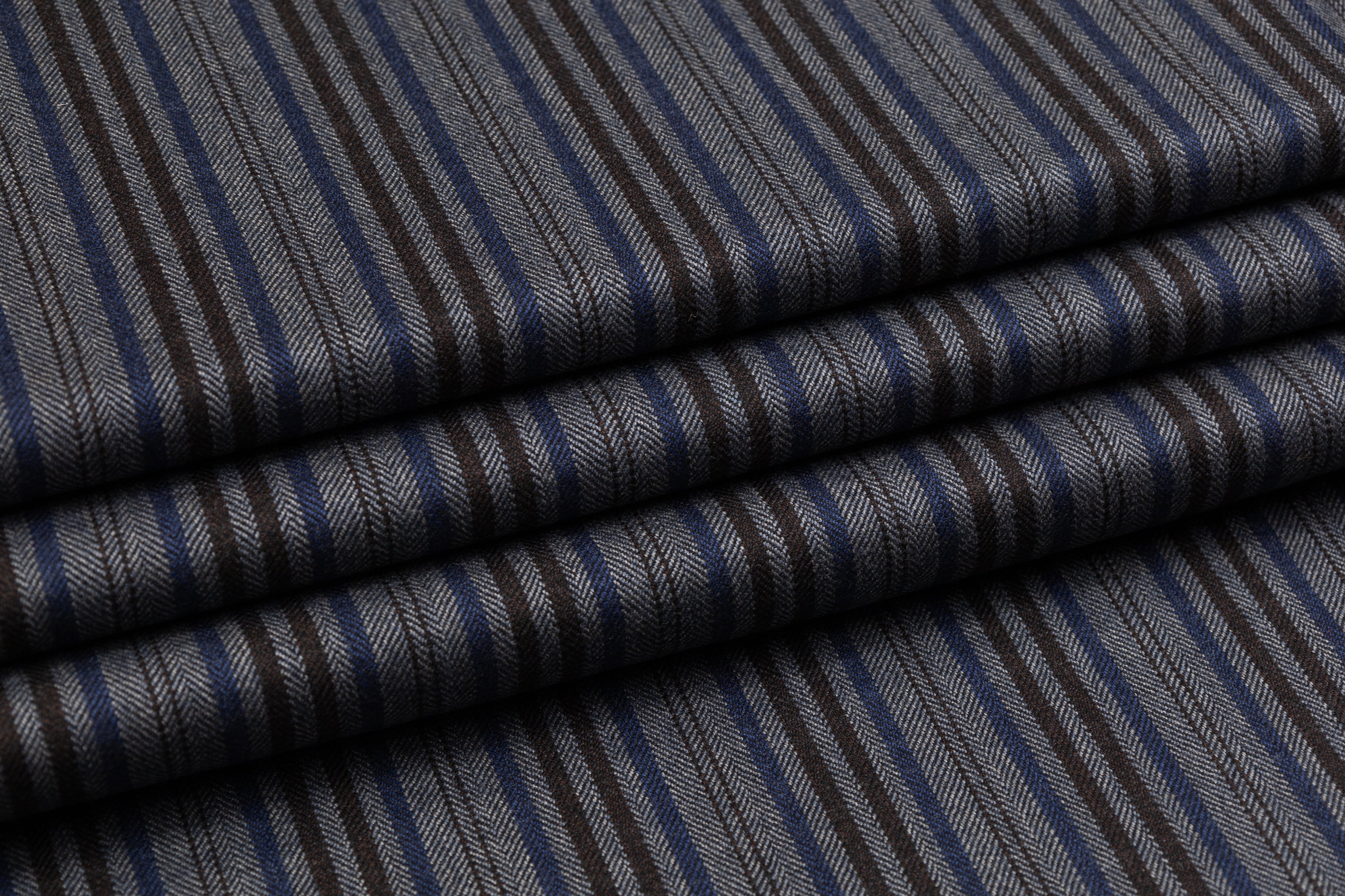 Striped Italian Wool Suiting - Gray / Brown / Blue