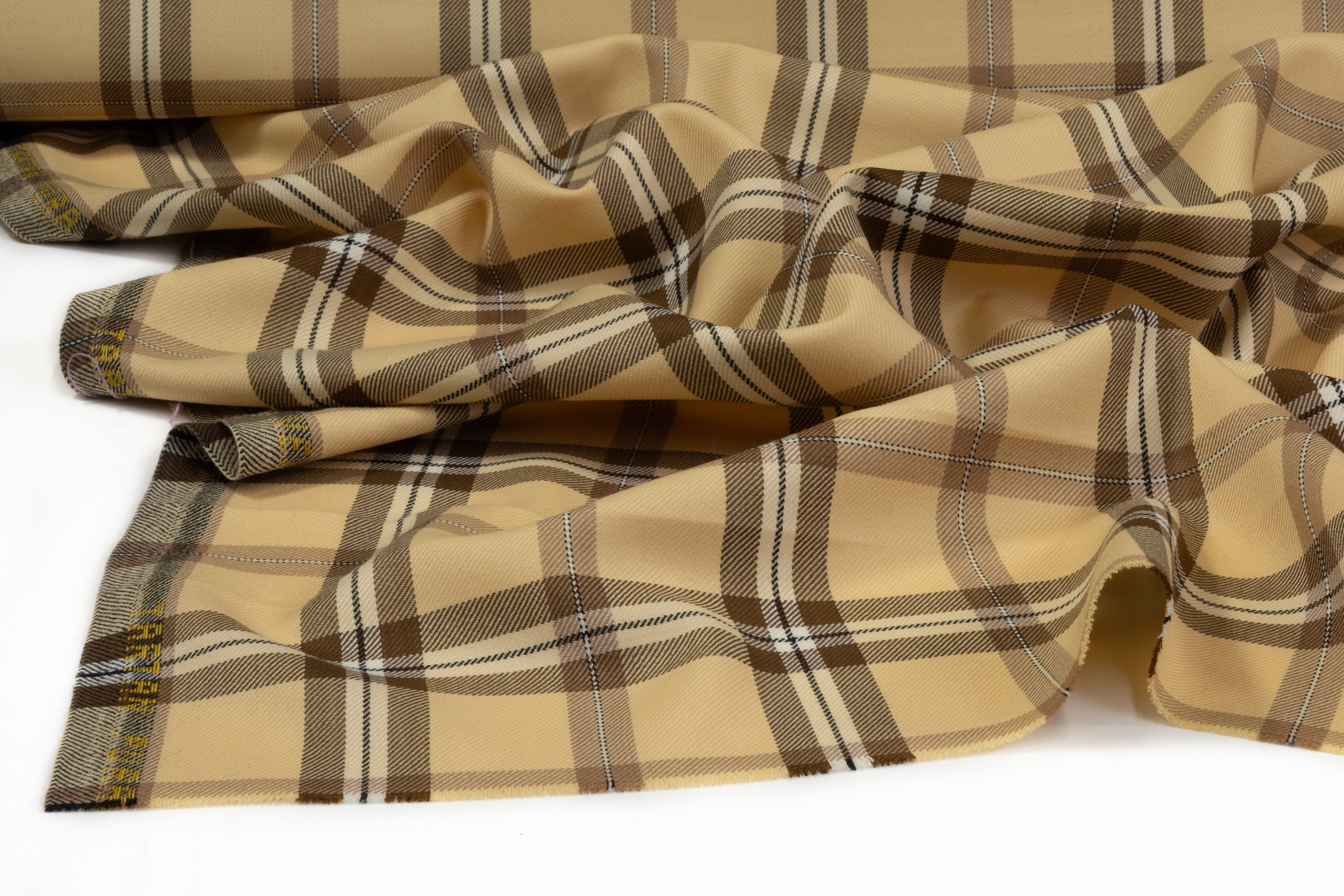 Tartan Italian Virgin Wool Suiting - Beige / Brown