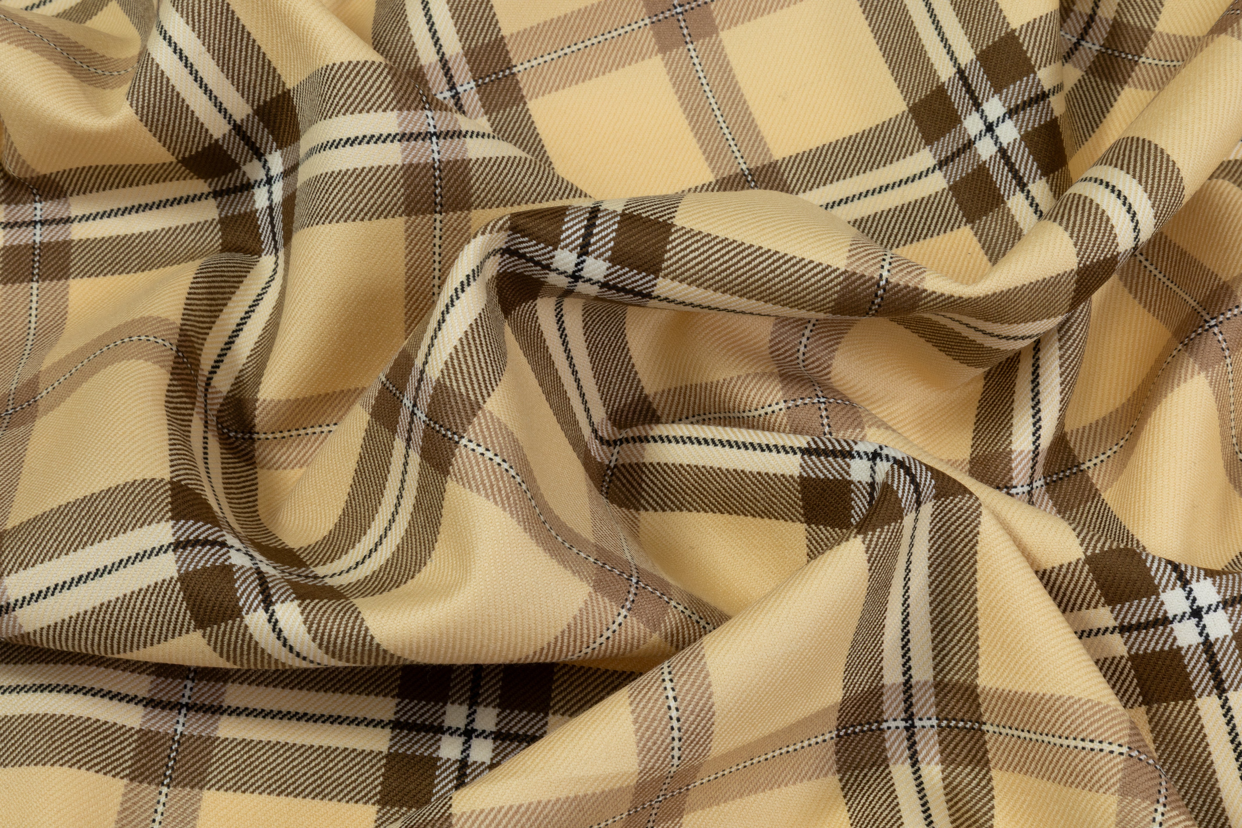 Tartan Italian Virgin Wool Suiting - Beige / Brown