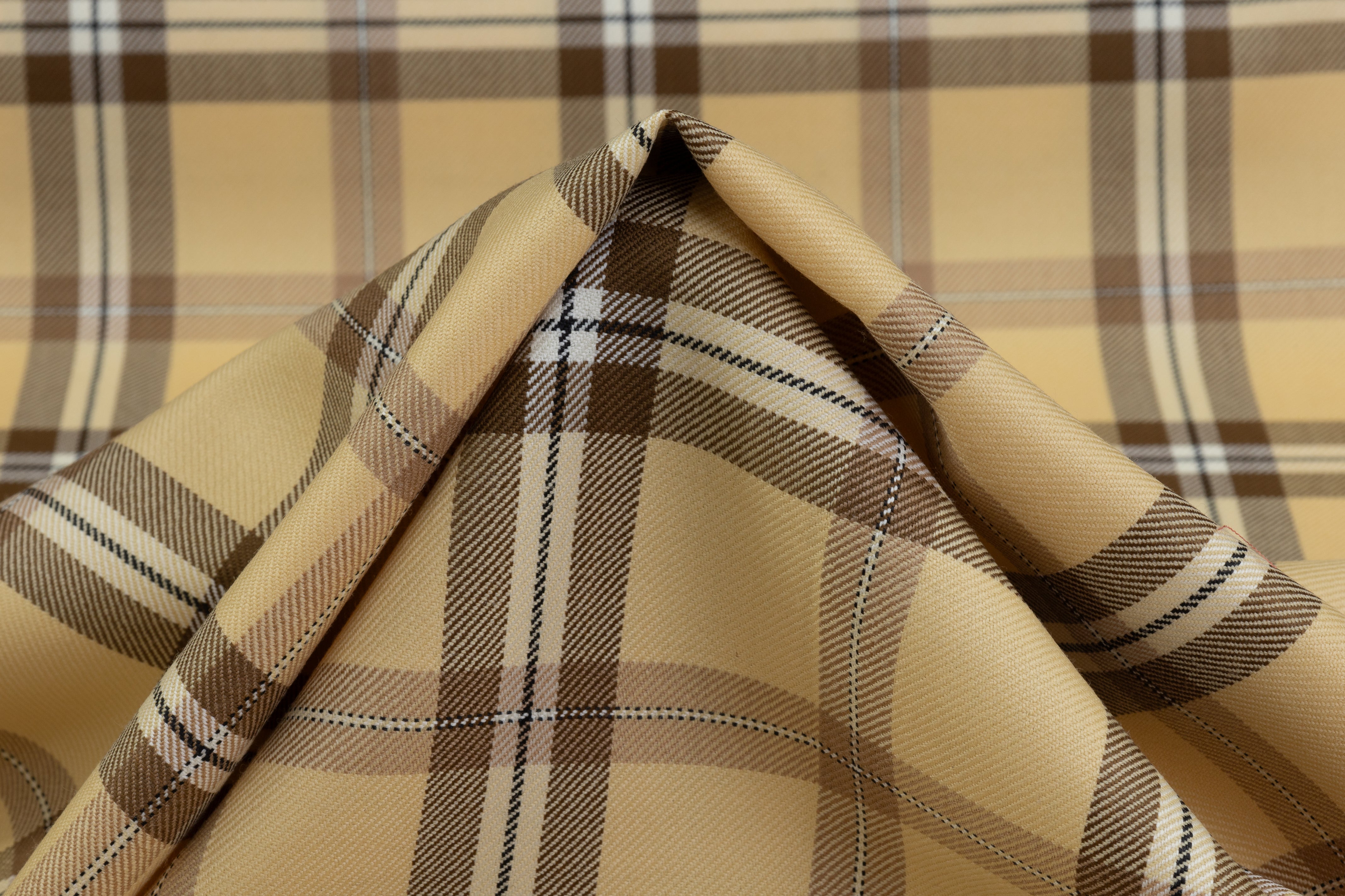 Tartan Italian Virgin Wool Suiting - Beige / Brown