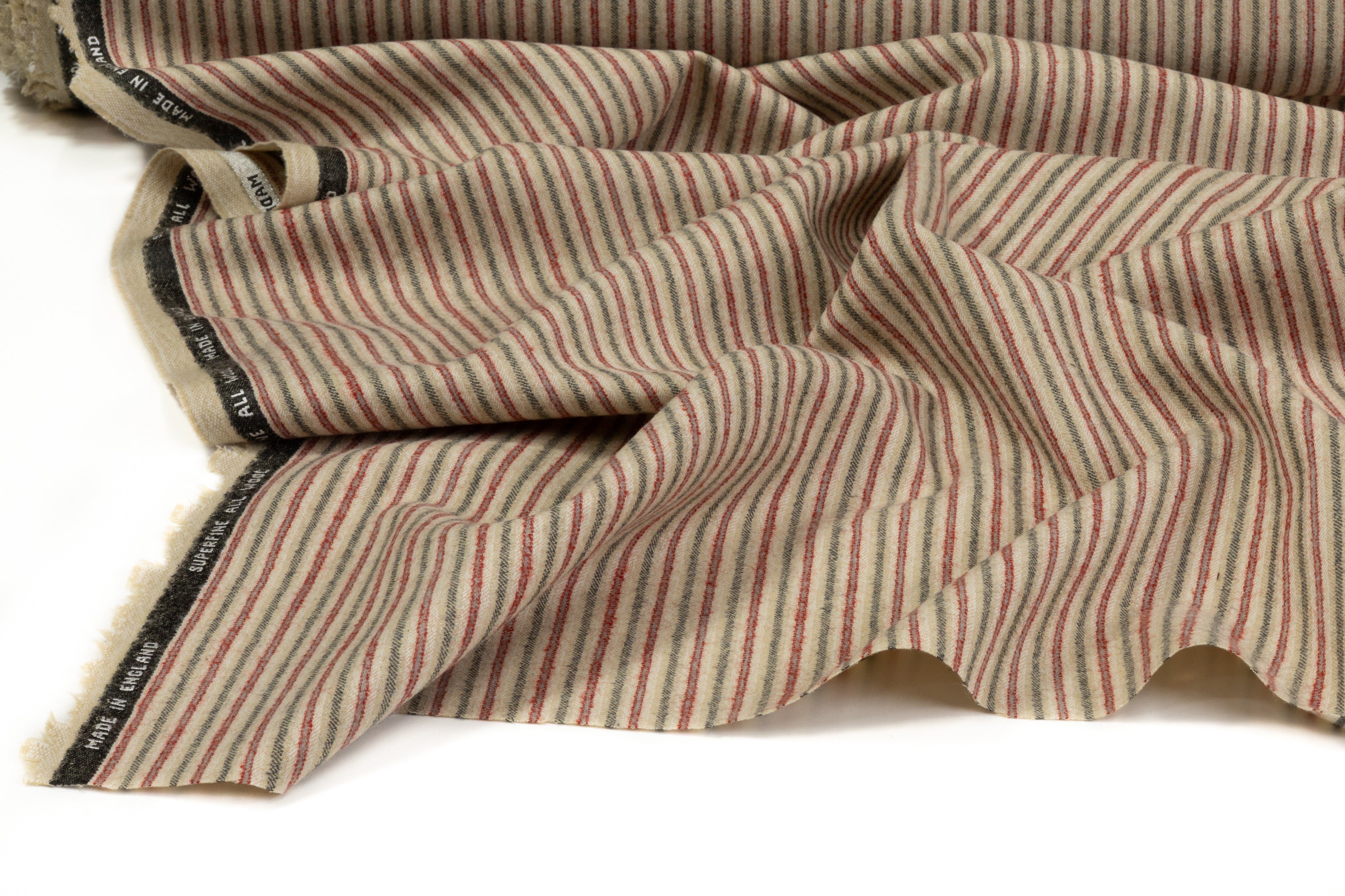 Striped English Wool Flannel Suiting - Beige / Green / Red