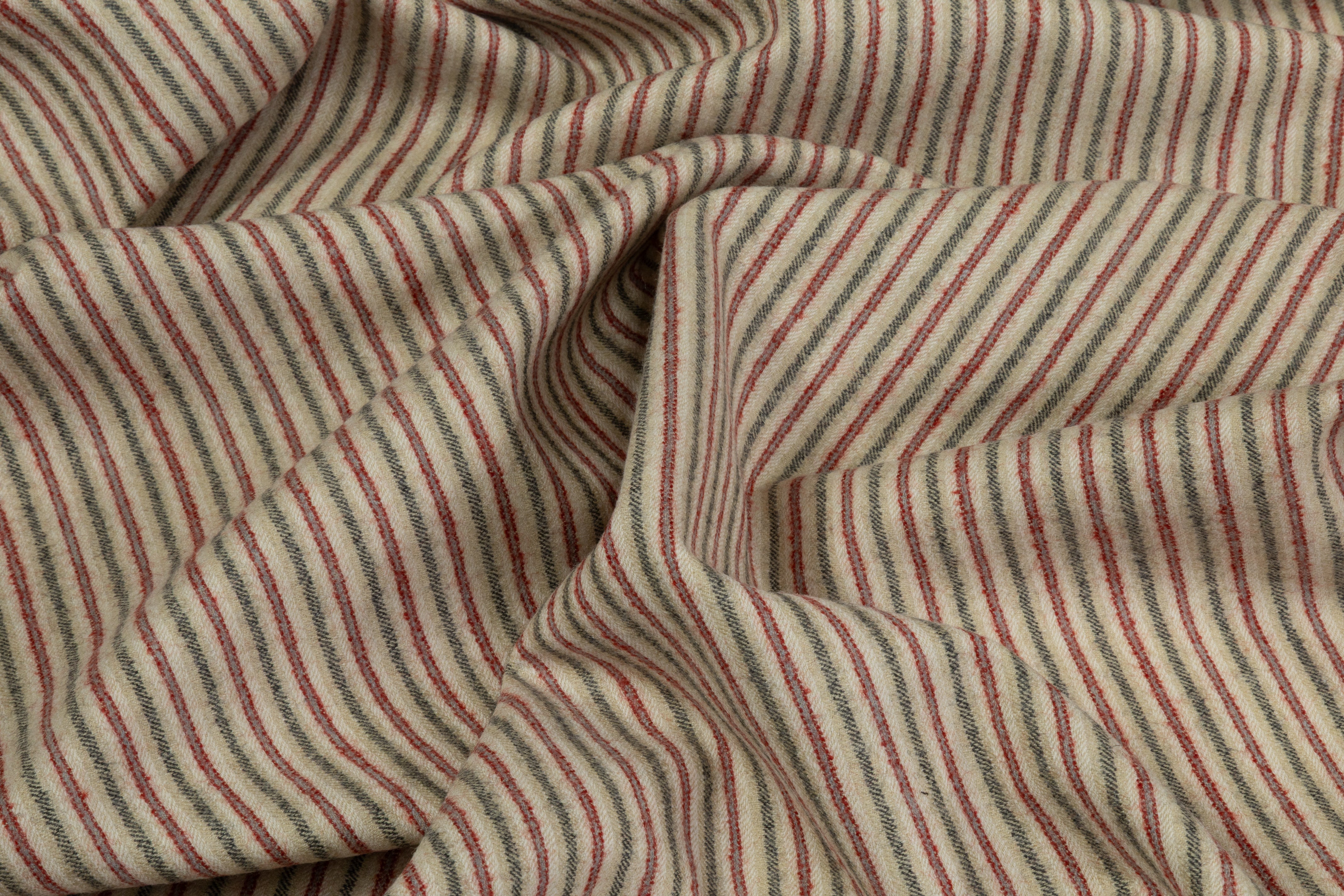 Striped English Wool Flannel Suiting - Beige / Green / Red