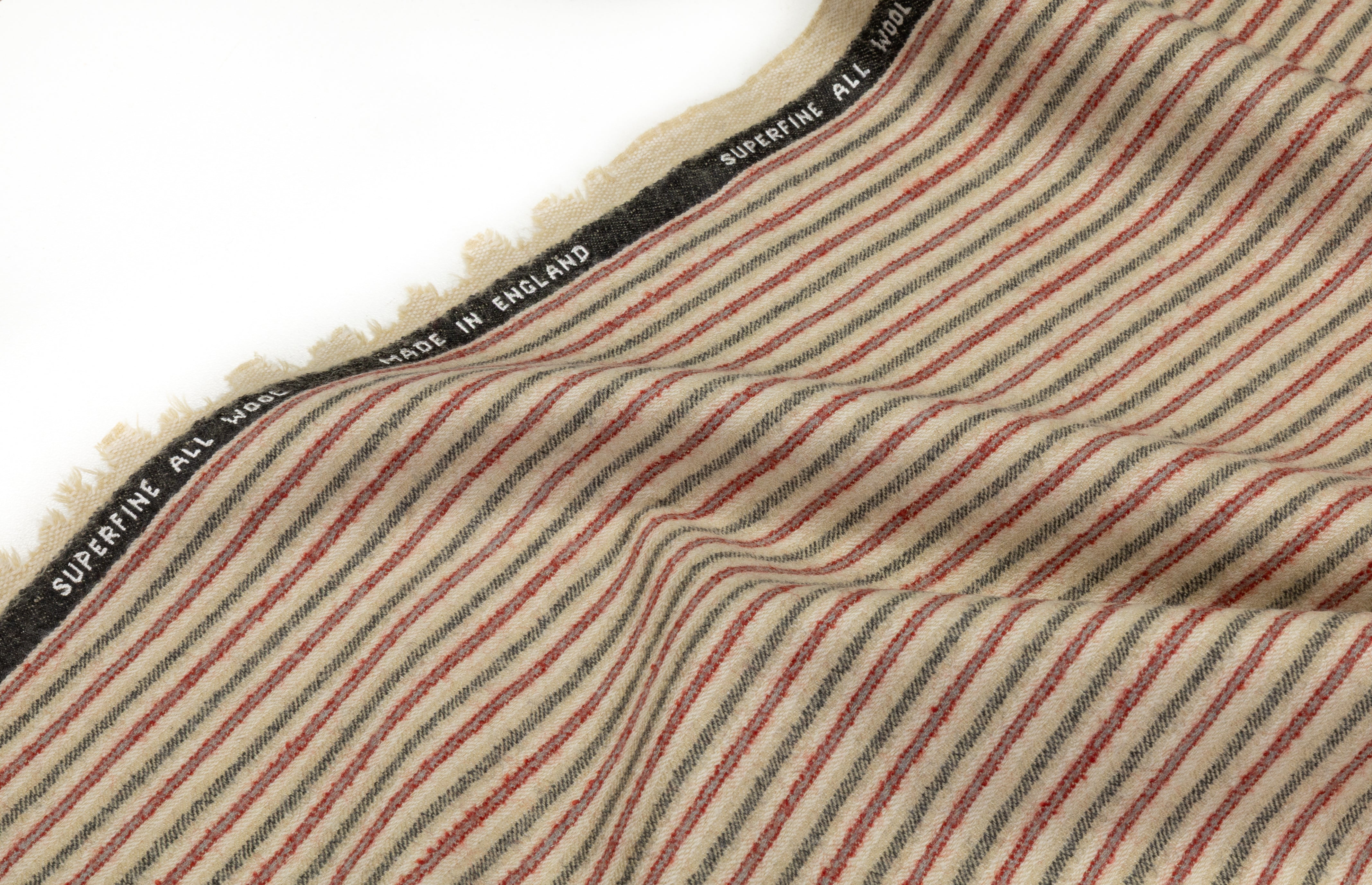 Striped English Wool Flannel Suiting - Beige / Green / Red