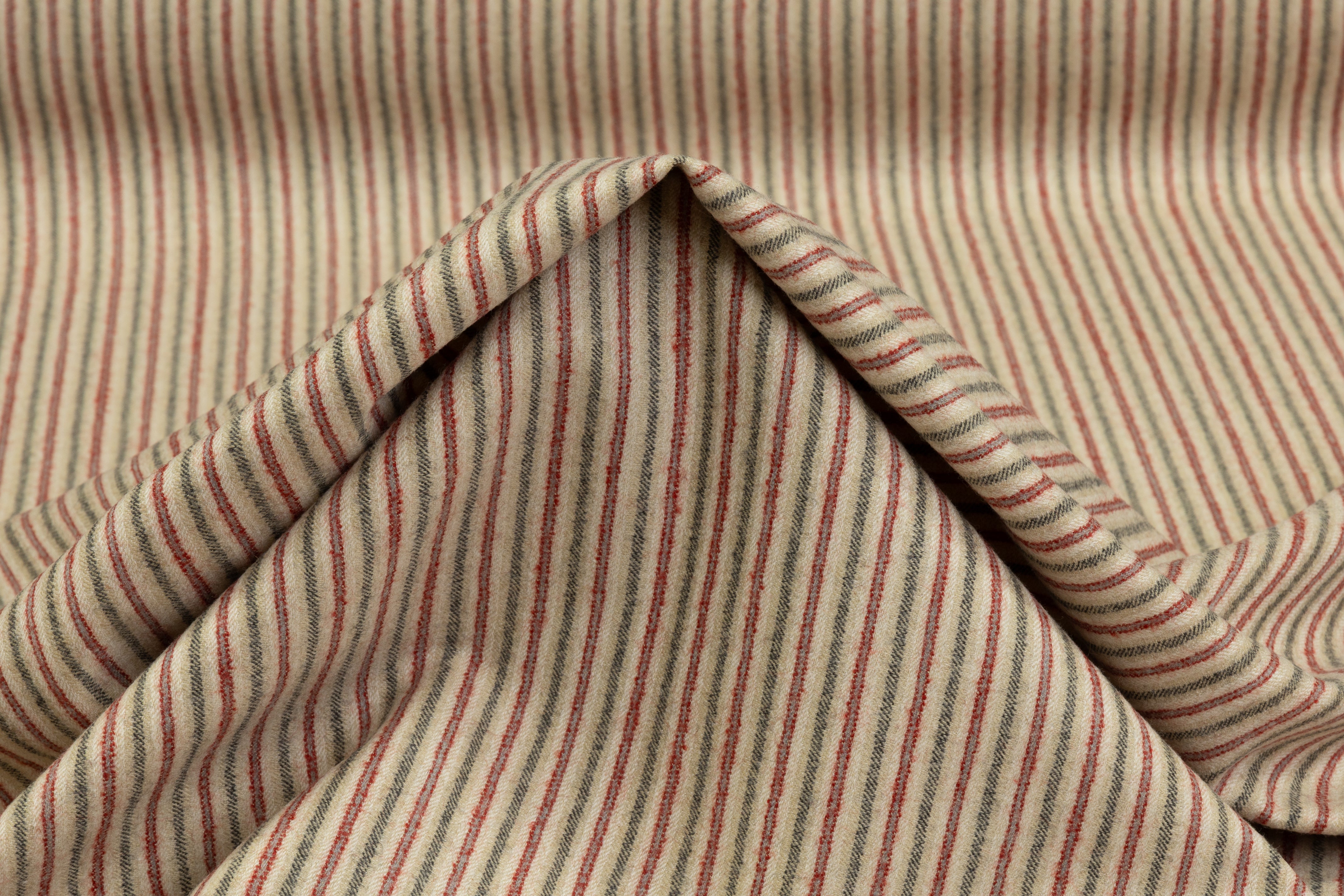 Striped English Wool Flannel Suiting - Beige / Green / Red