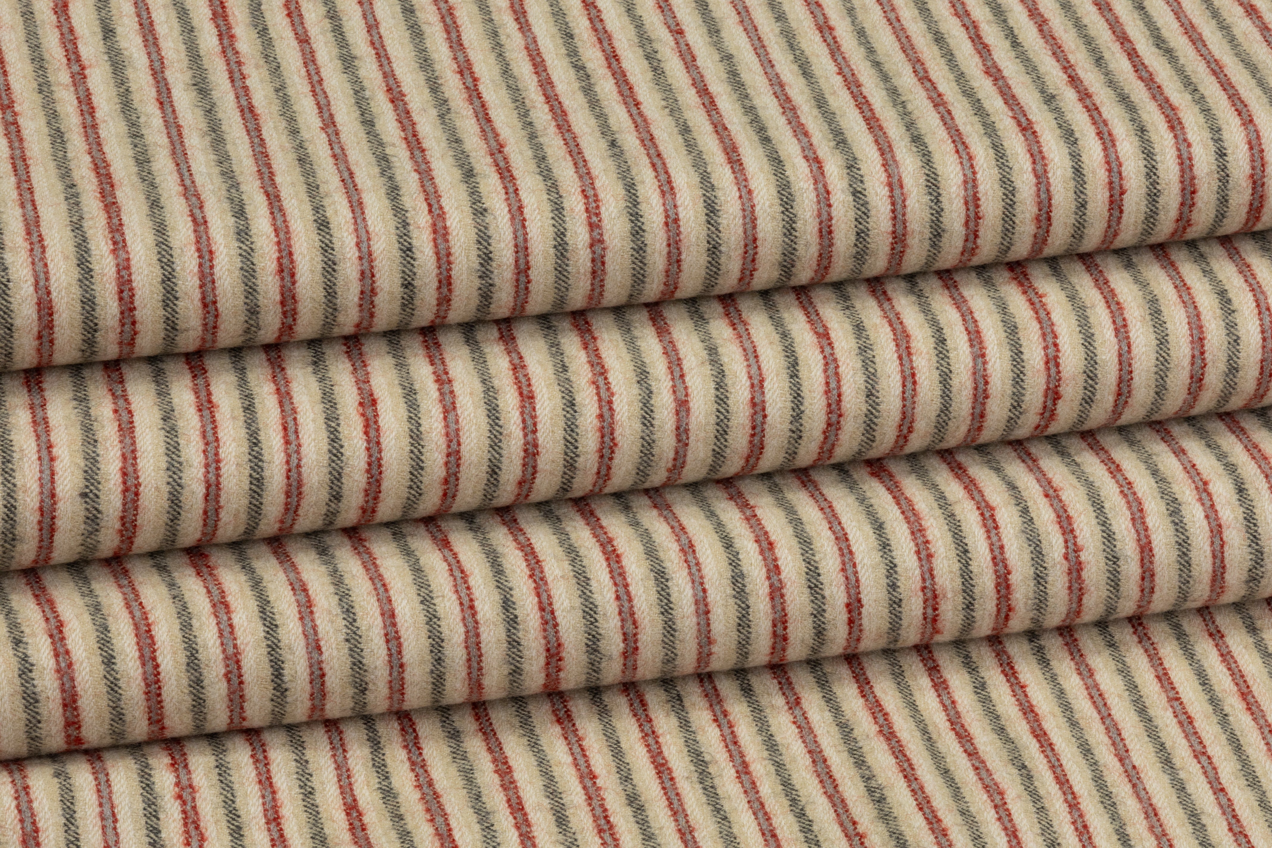 Striped English Wool Flannel Suiting - Beige / Green / Red