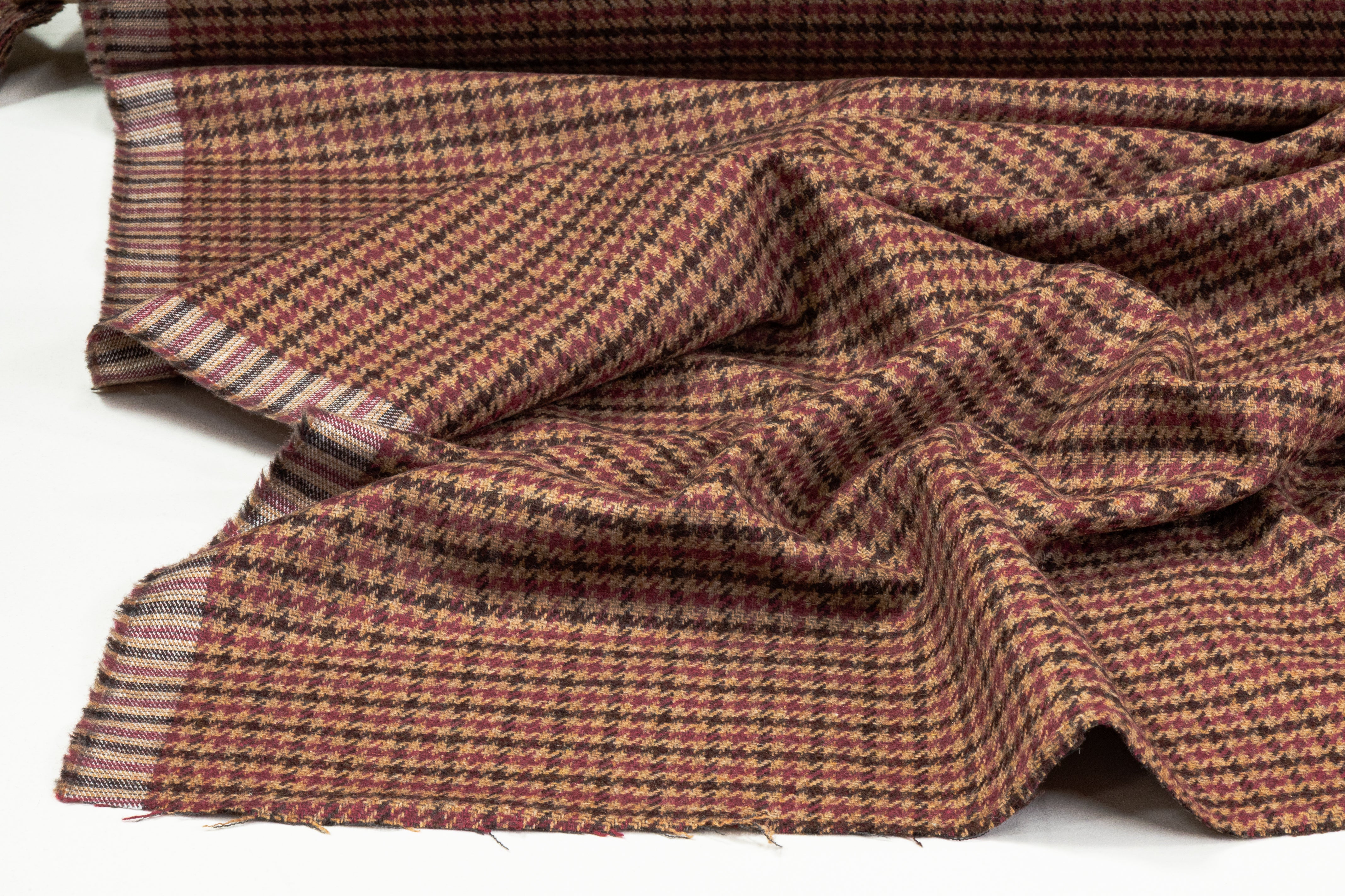 Cerruti - Houndstooth Italian Wool Cashmere Suiting - Brown / Burgundy