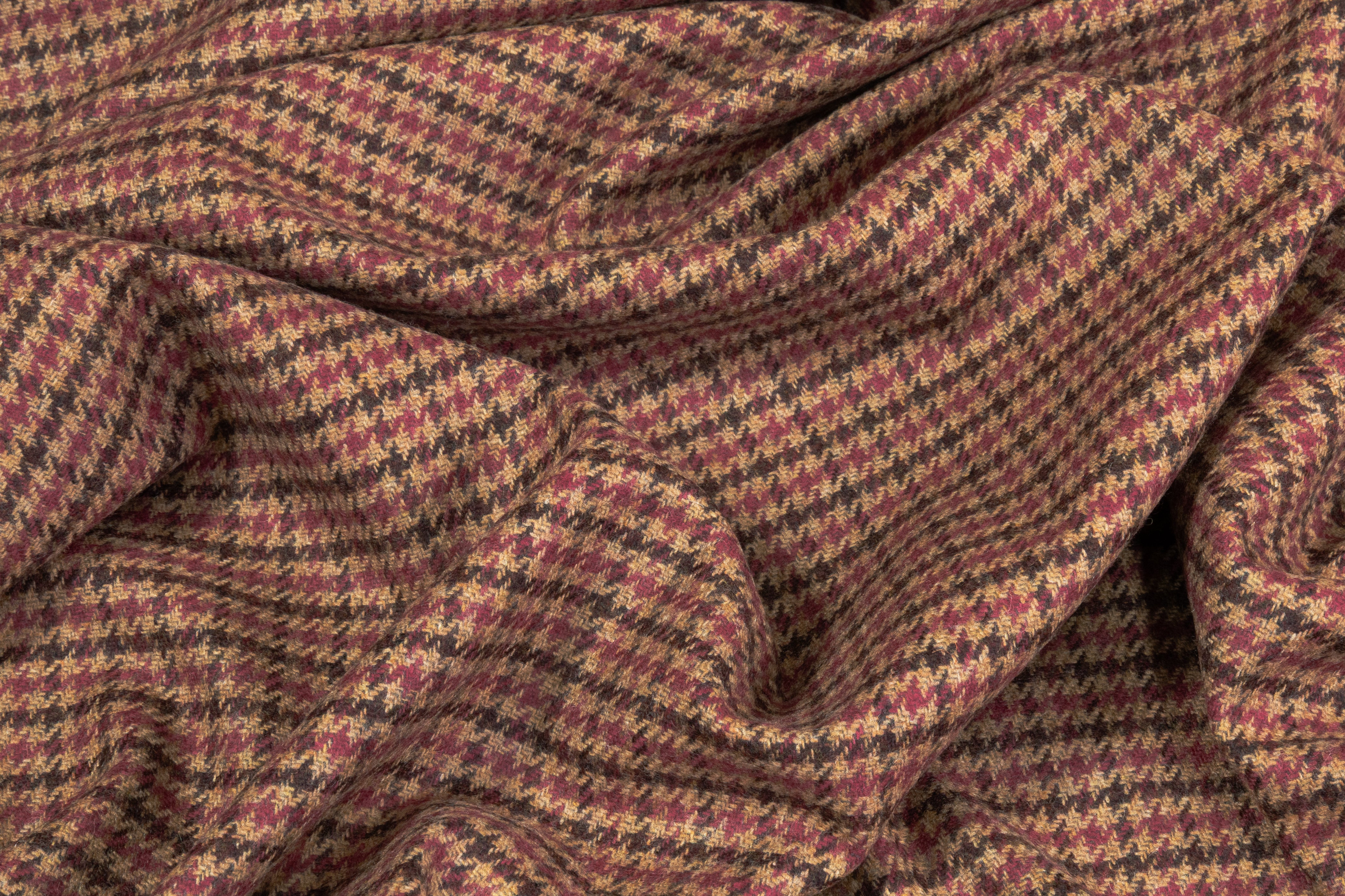 Cerruti - Houndstooth Italian Wool Cashmere Suiting - Brown / Burgundy