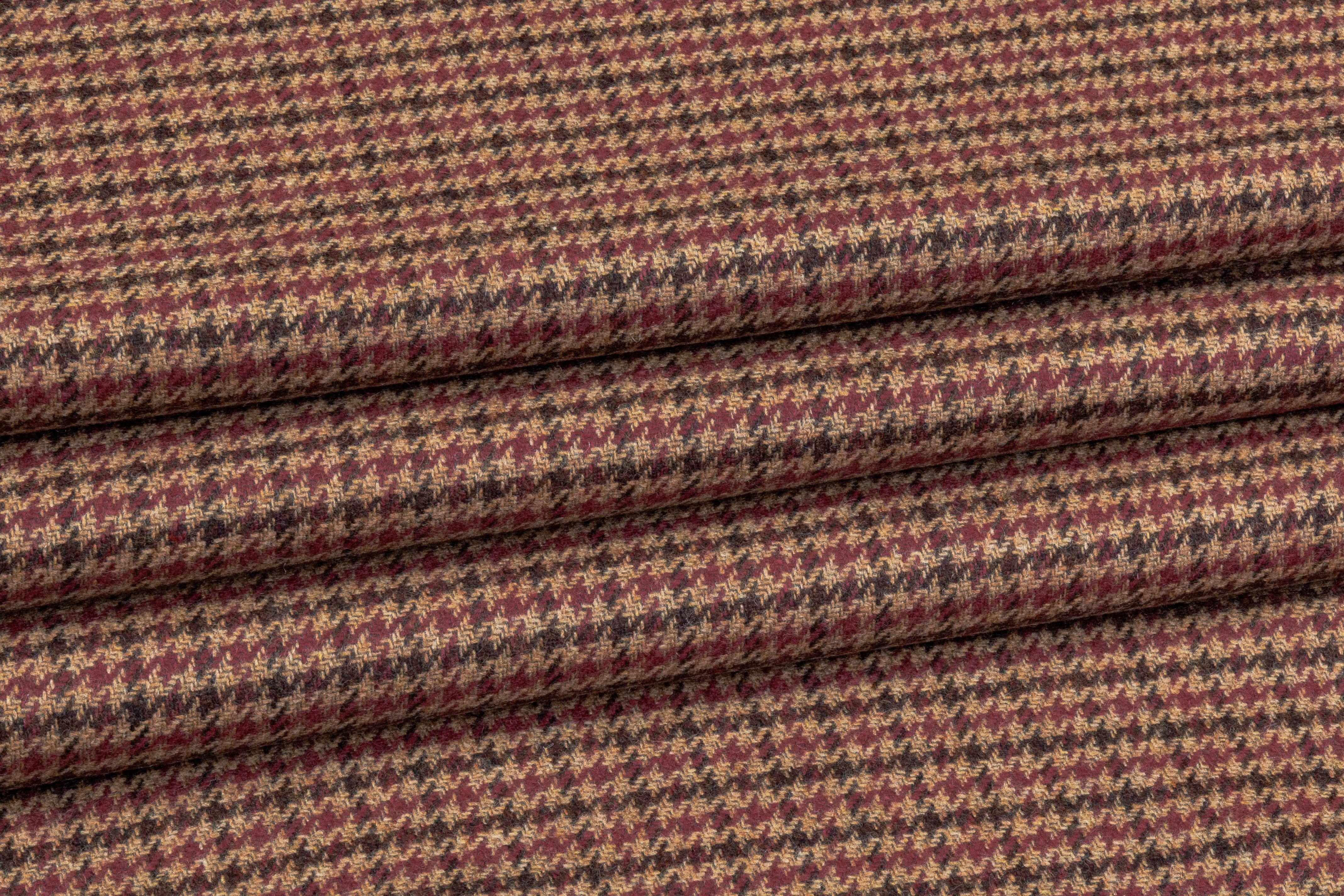 Cerruti - Houndstooth Italian Wool Cashmere Suiting - Brown / Burgundy