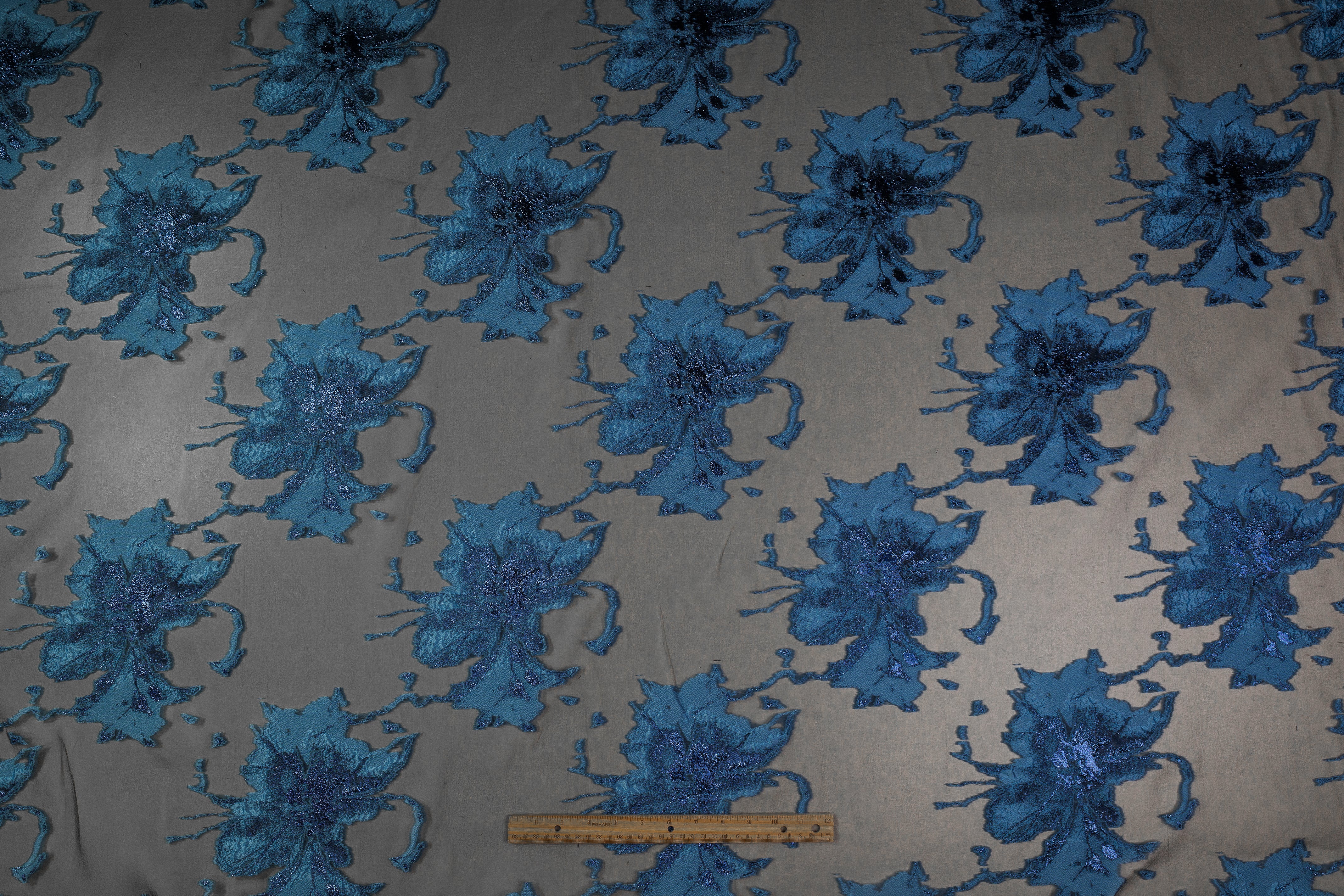 Floral Metallic Organza Fil Coupé - Blue / Black