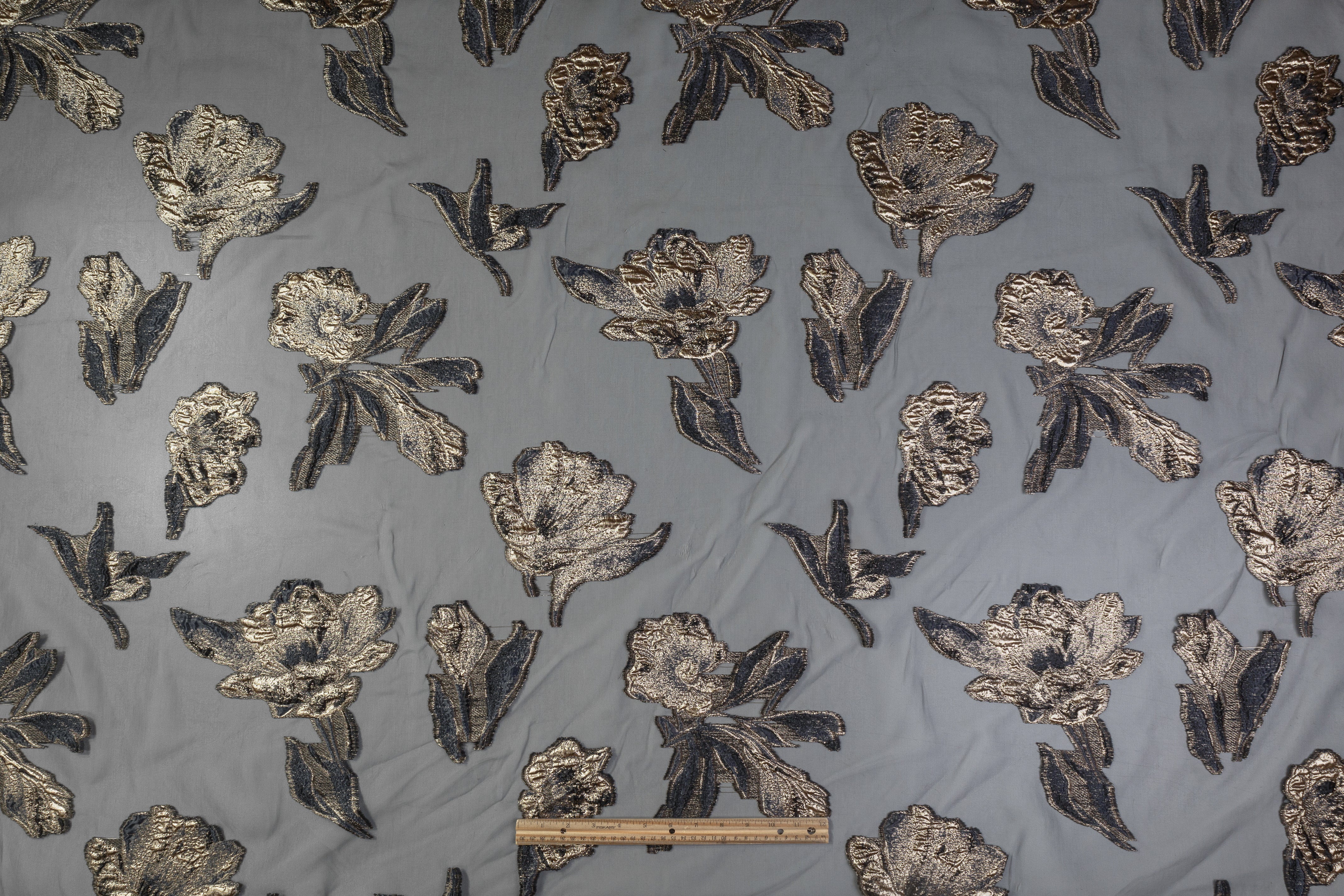 Floral Metallic Organza Fil Coupé - Navy / Gold / Black