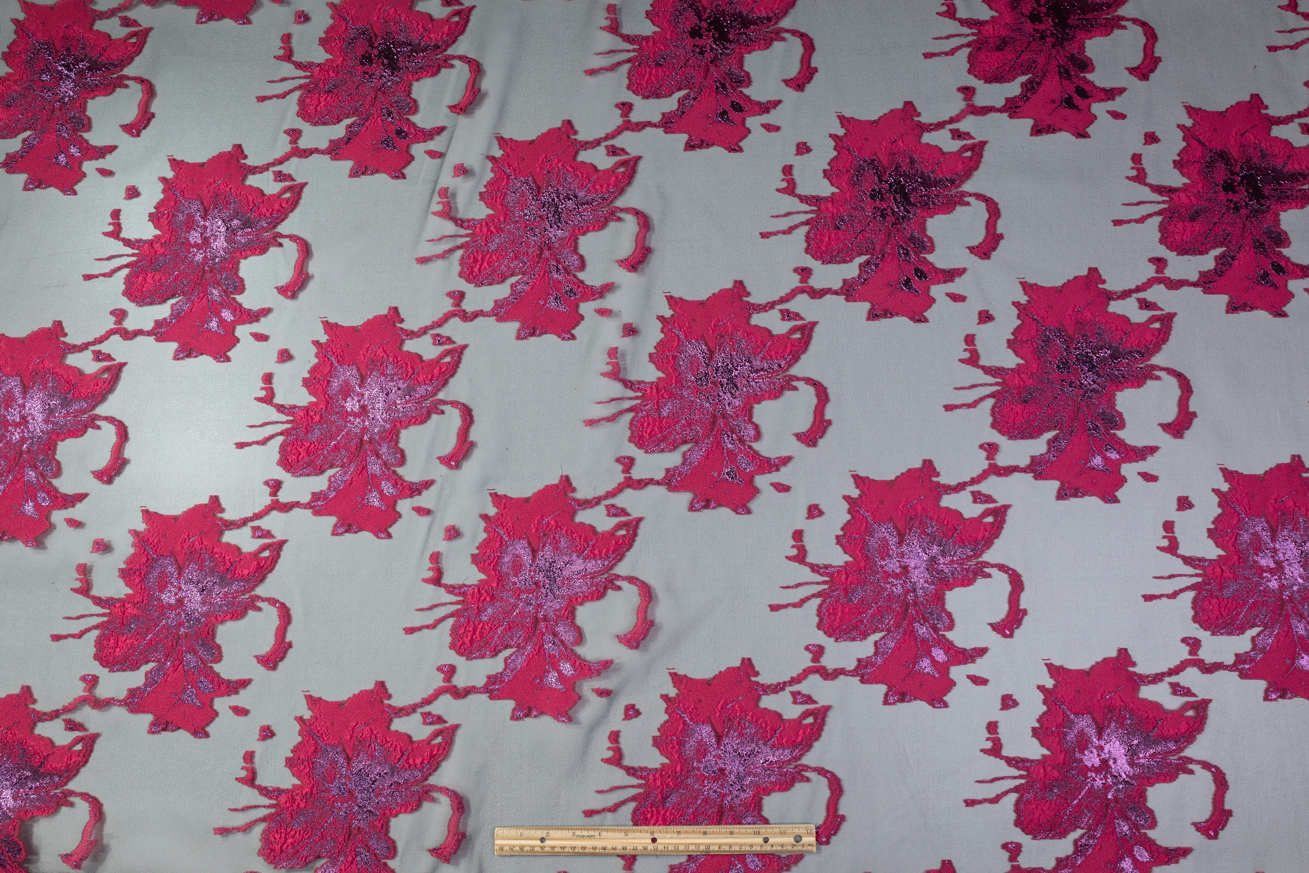 Floral Metallic Organza Fil Coupé - Black / Magenta