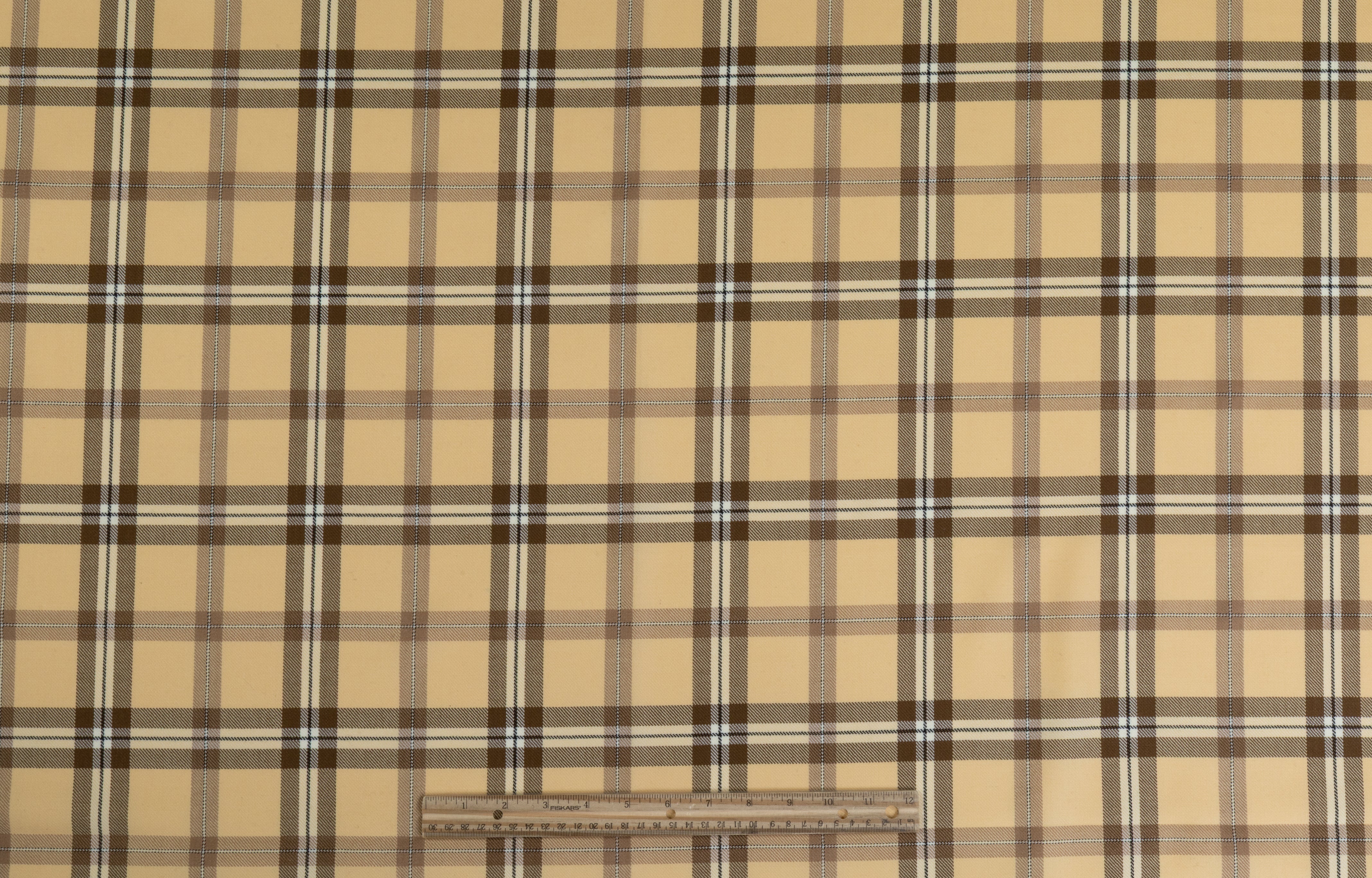 Tartan Italian Virgin Wool Suiting - Beige / Brown