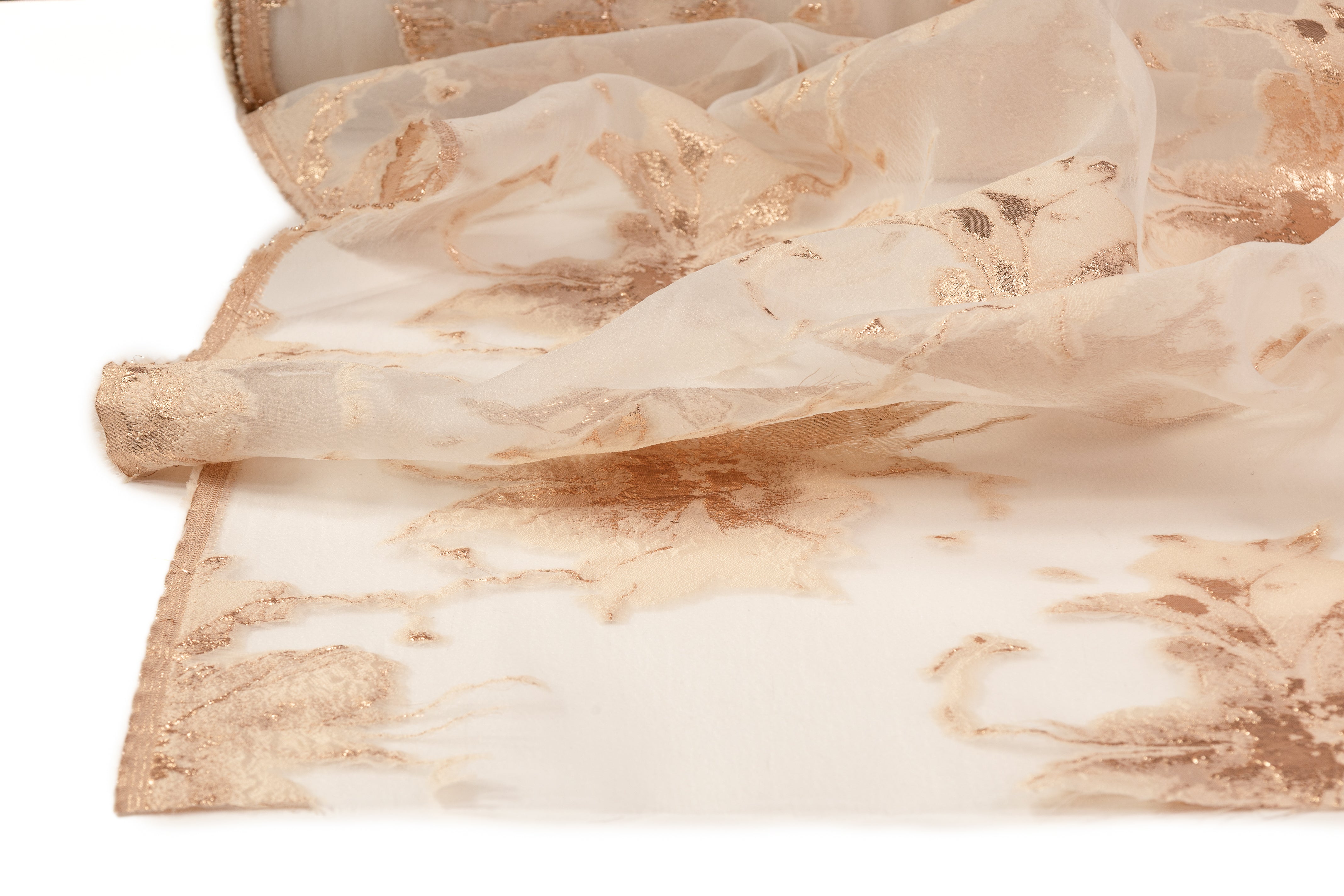 Floral Metallic Organza Fil Coupé - Gold