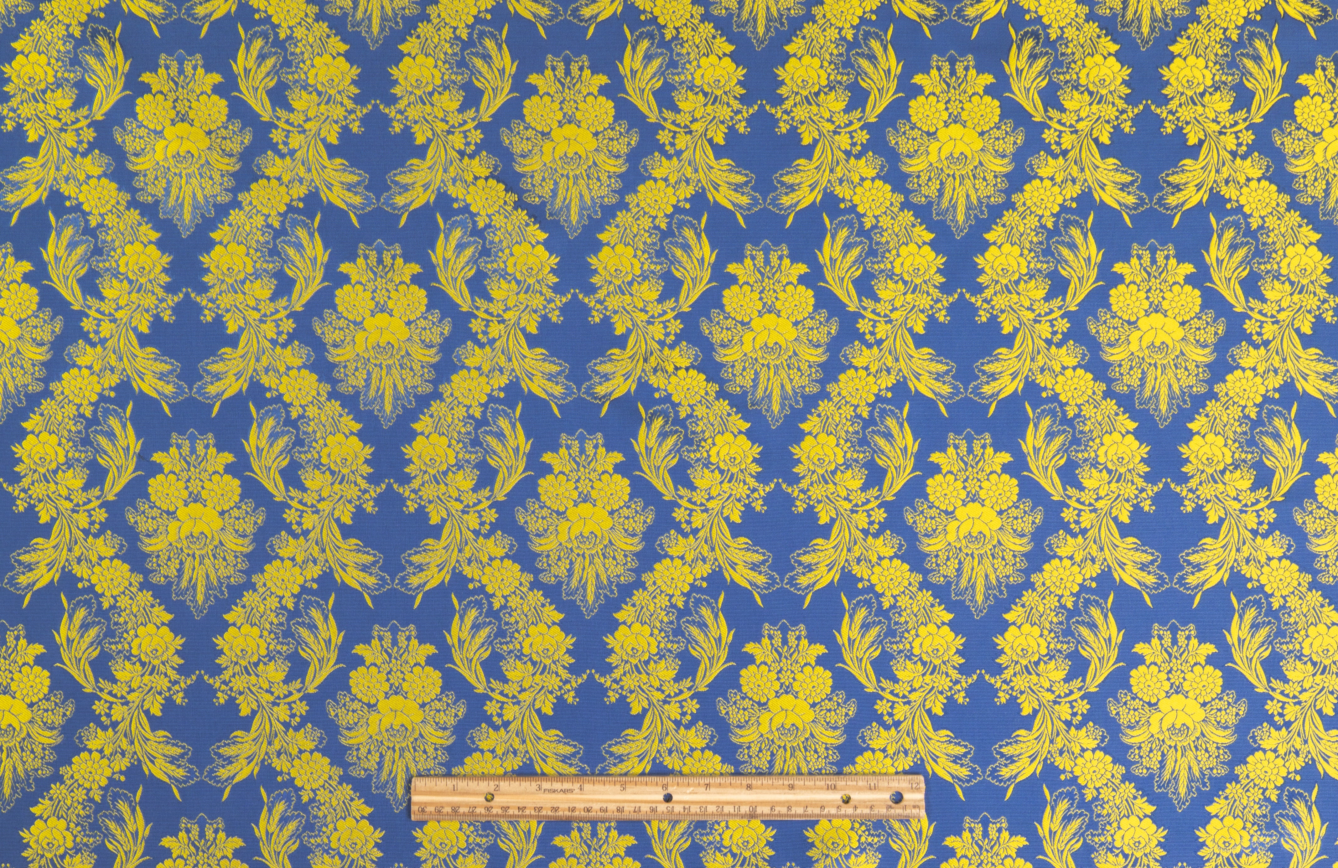 Italian Silk Blend Faille Jacquard - Blue / Yellow