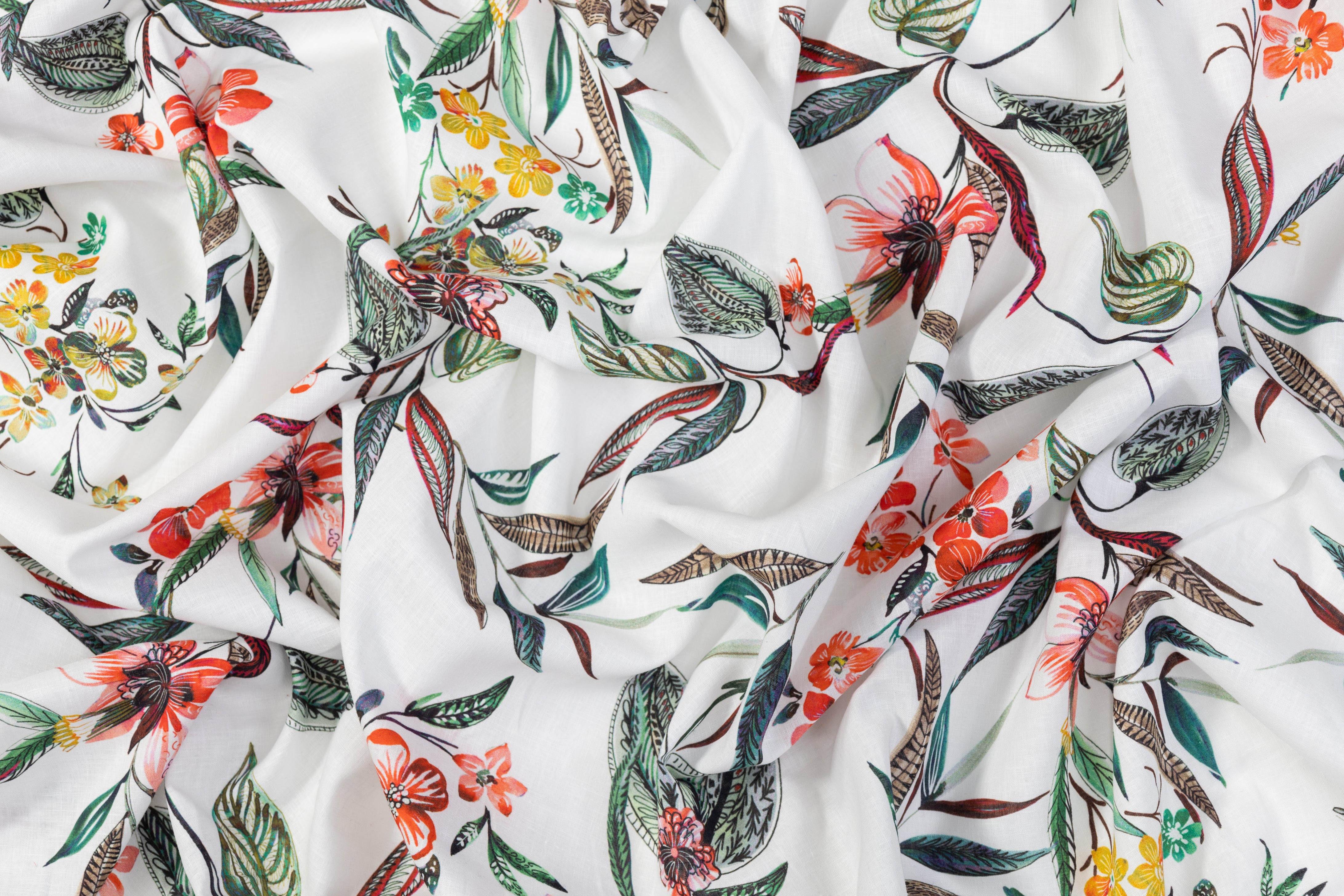 Floral Italian Linen - White / Multicolor