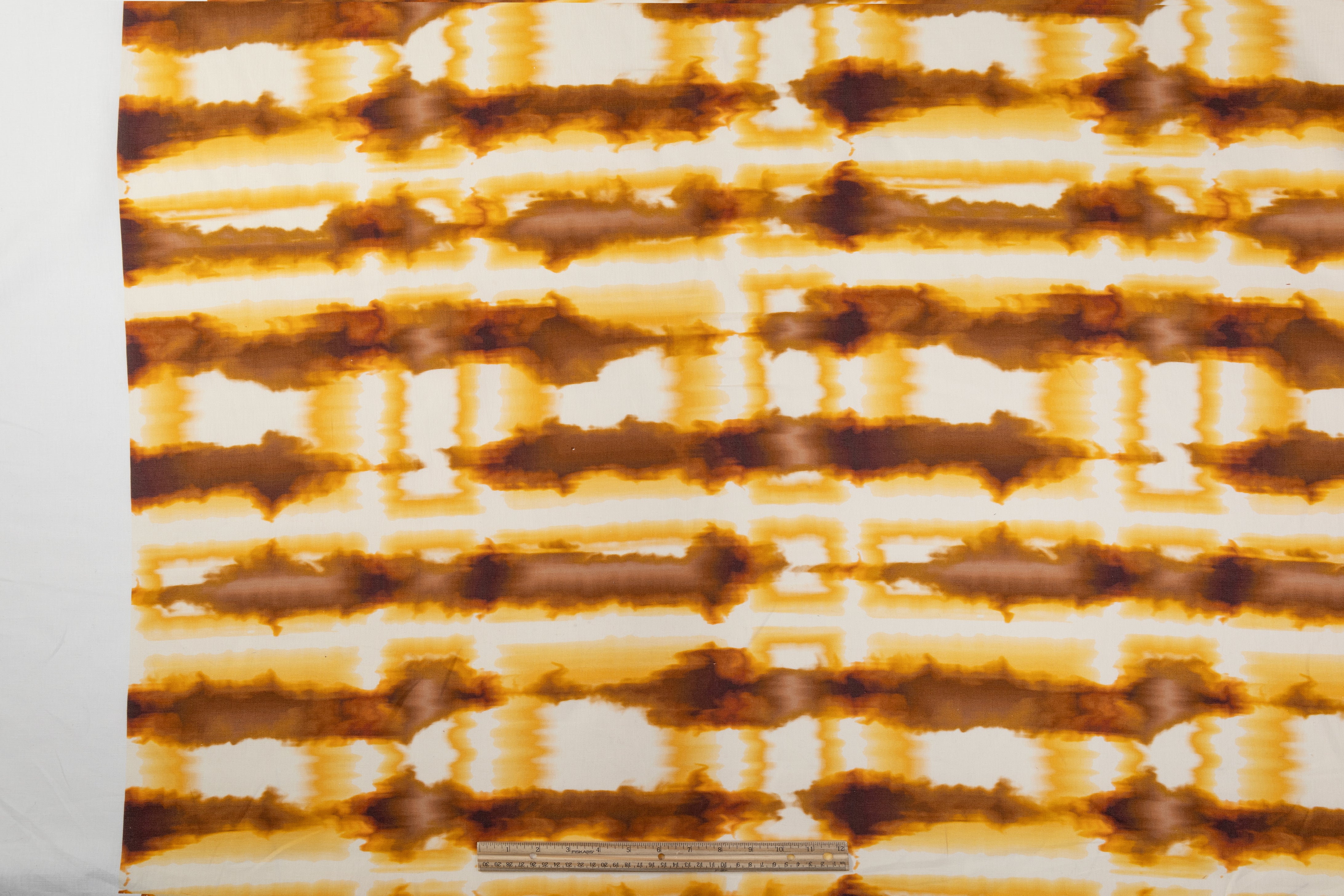 Printed Italian Linen - Brown / Yellow / White