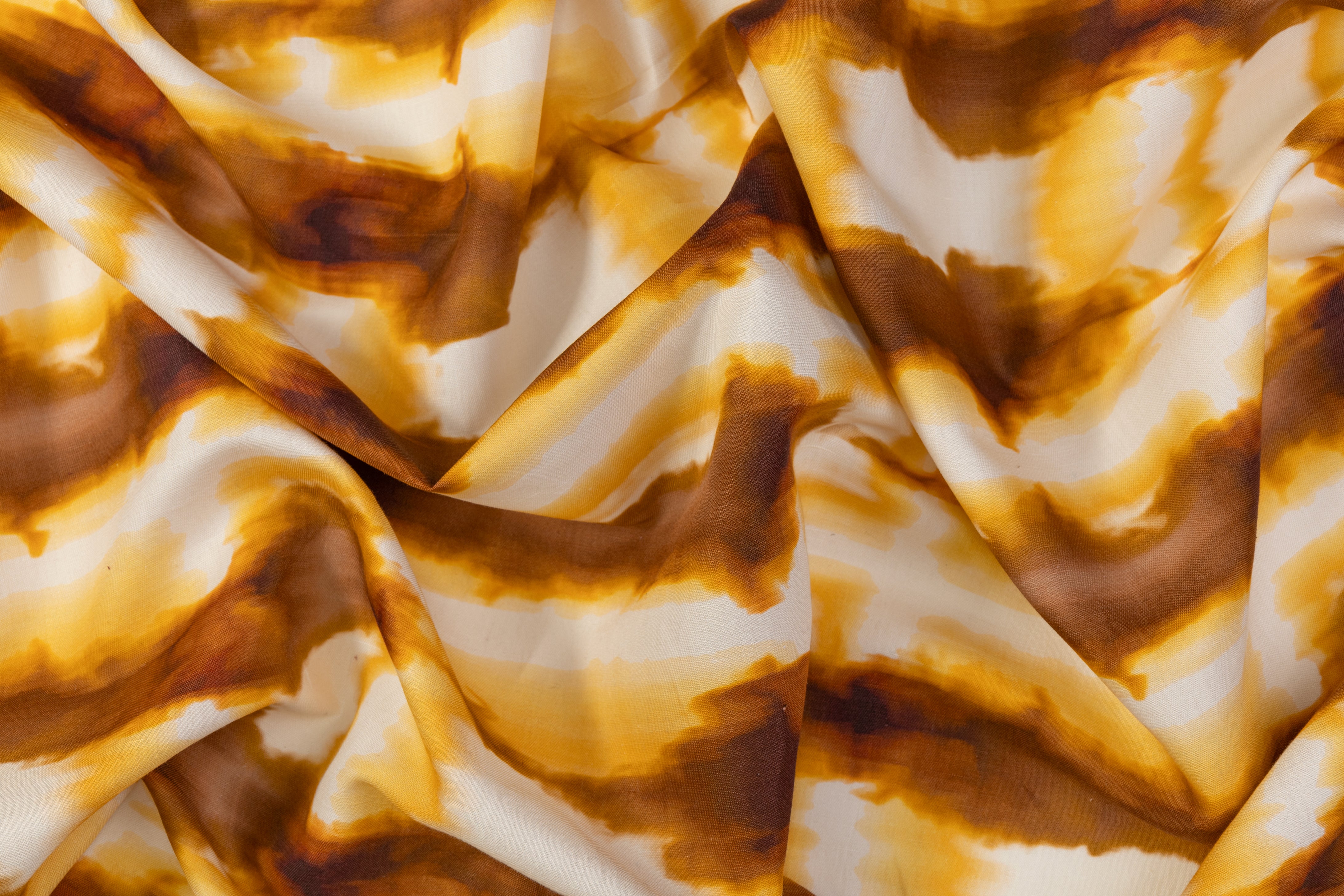 Printed Italian Linen - Brown / Yellow / White