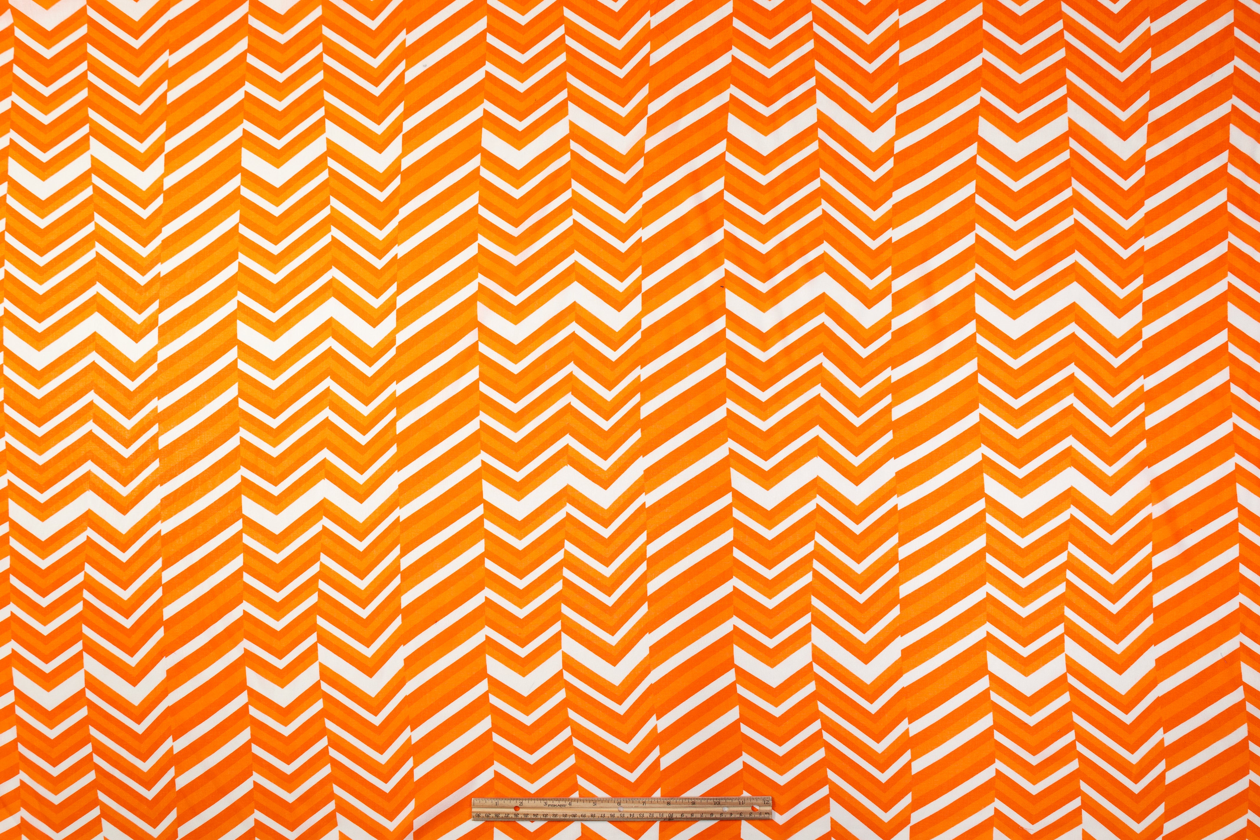 Chevron Printed Italian Sheer Linen - Orange / White
