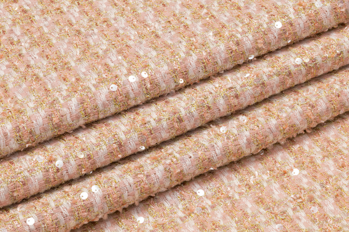 Sequined Checked Metallic Italian Tweed - Pink / Sage