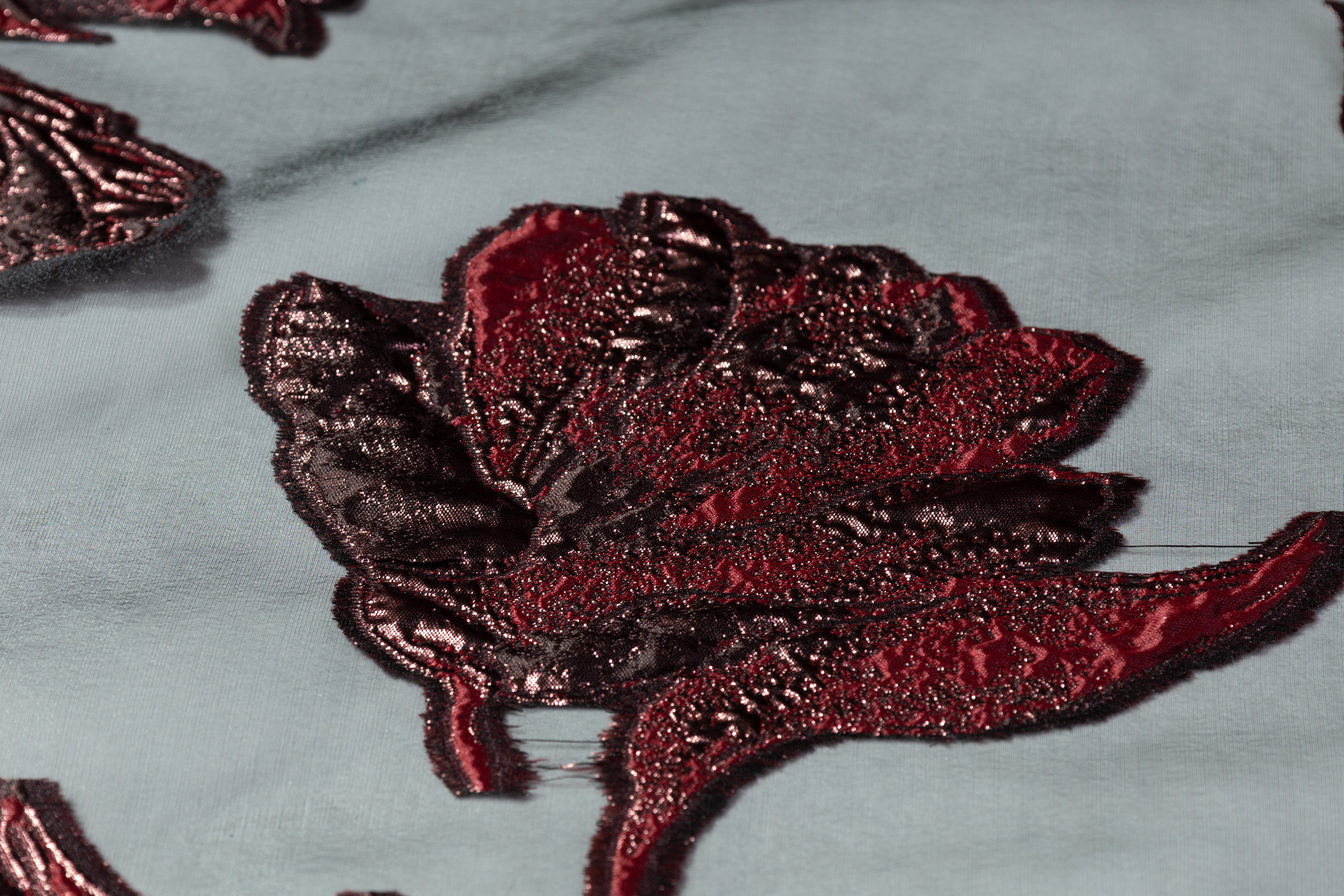 Floral Metallic Organza Fil Coupé - Burgundy / Black