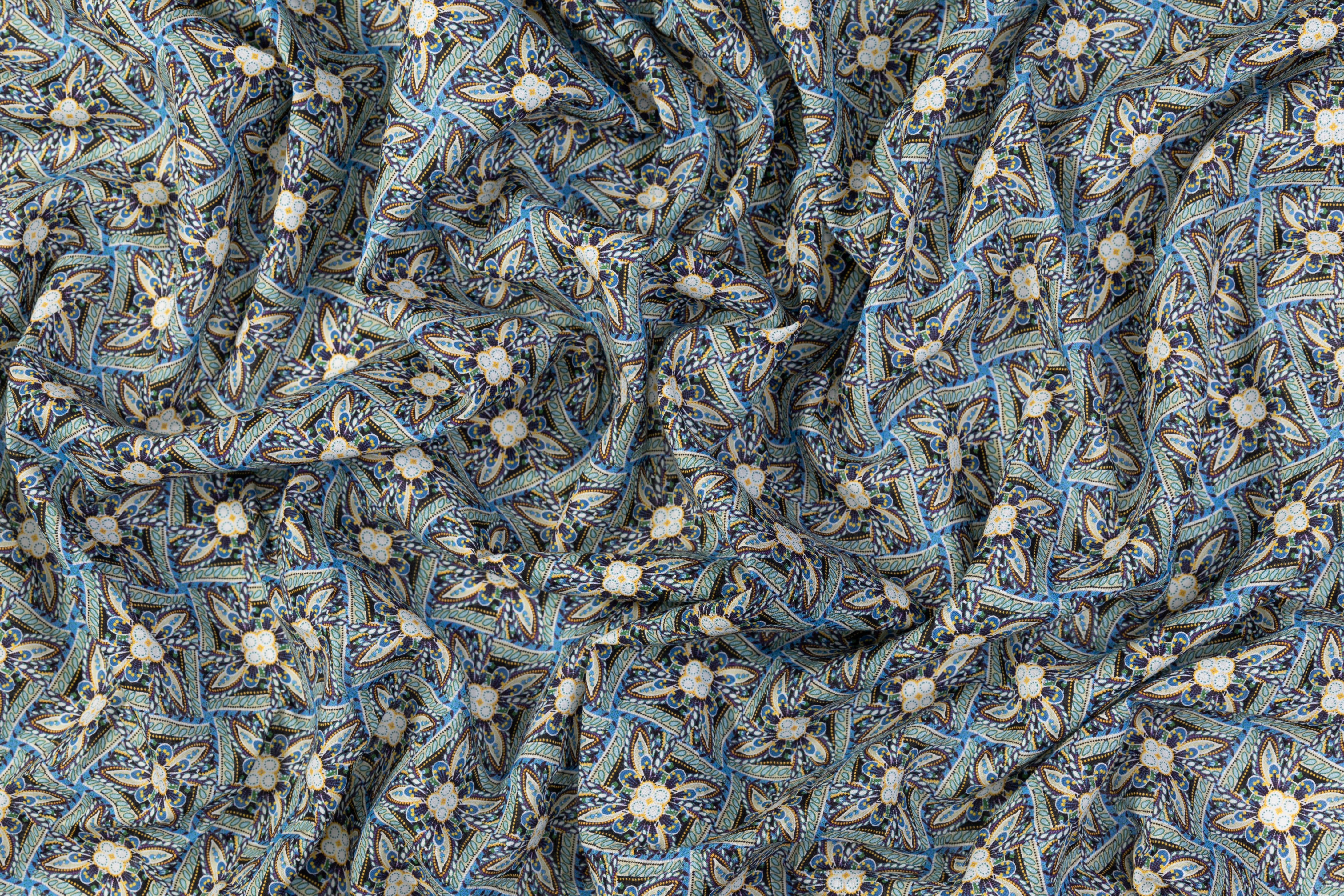 Printed Italian Linen - Blue / Green