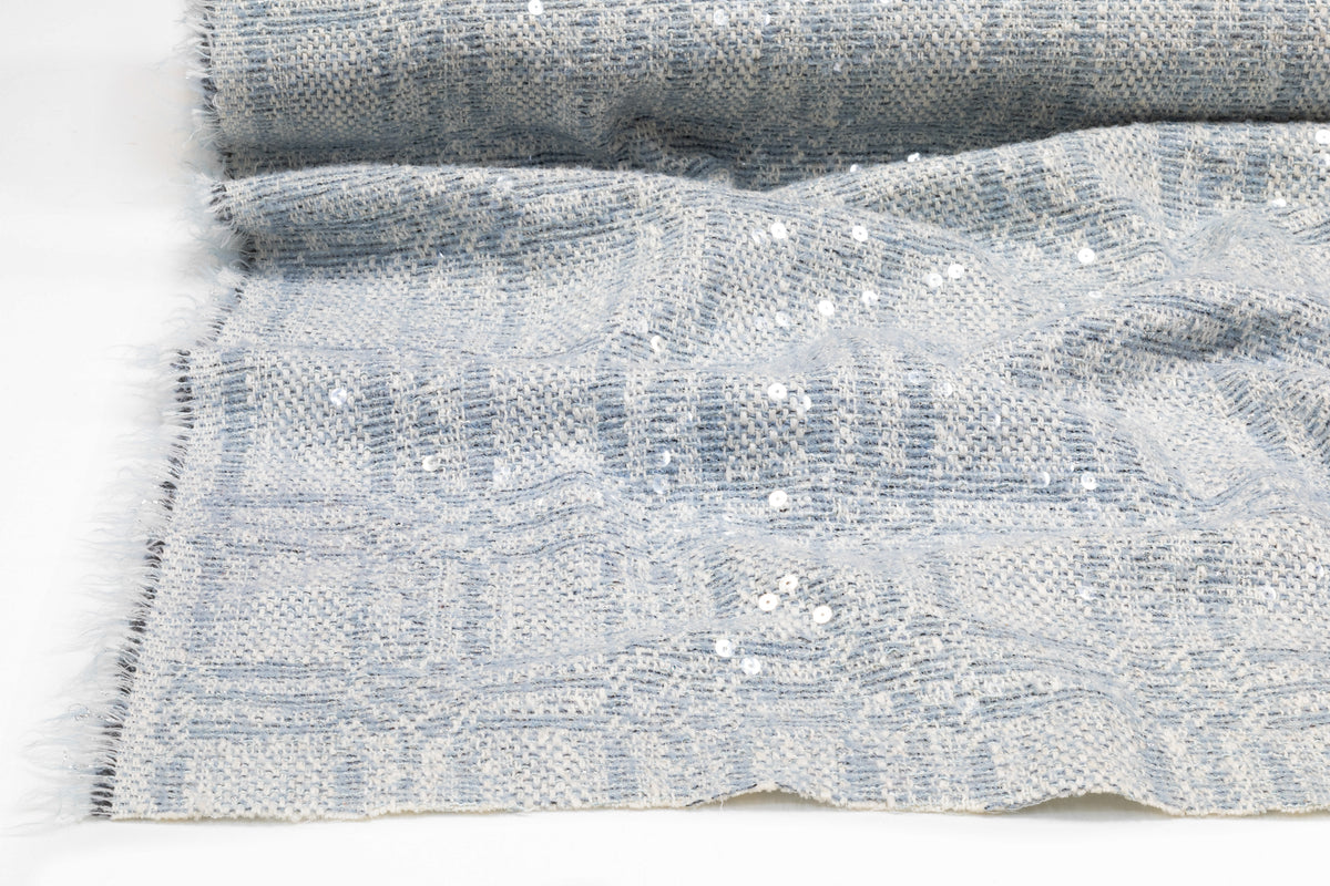 Checked Sequined Italian Tweed - Blue / Off White