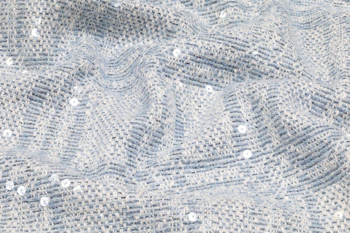 Checked Sequined Italian Tweed - Blue / Off White
