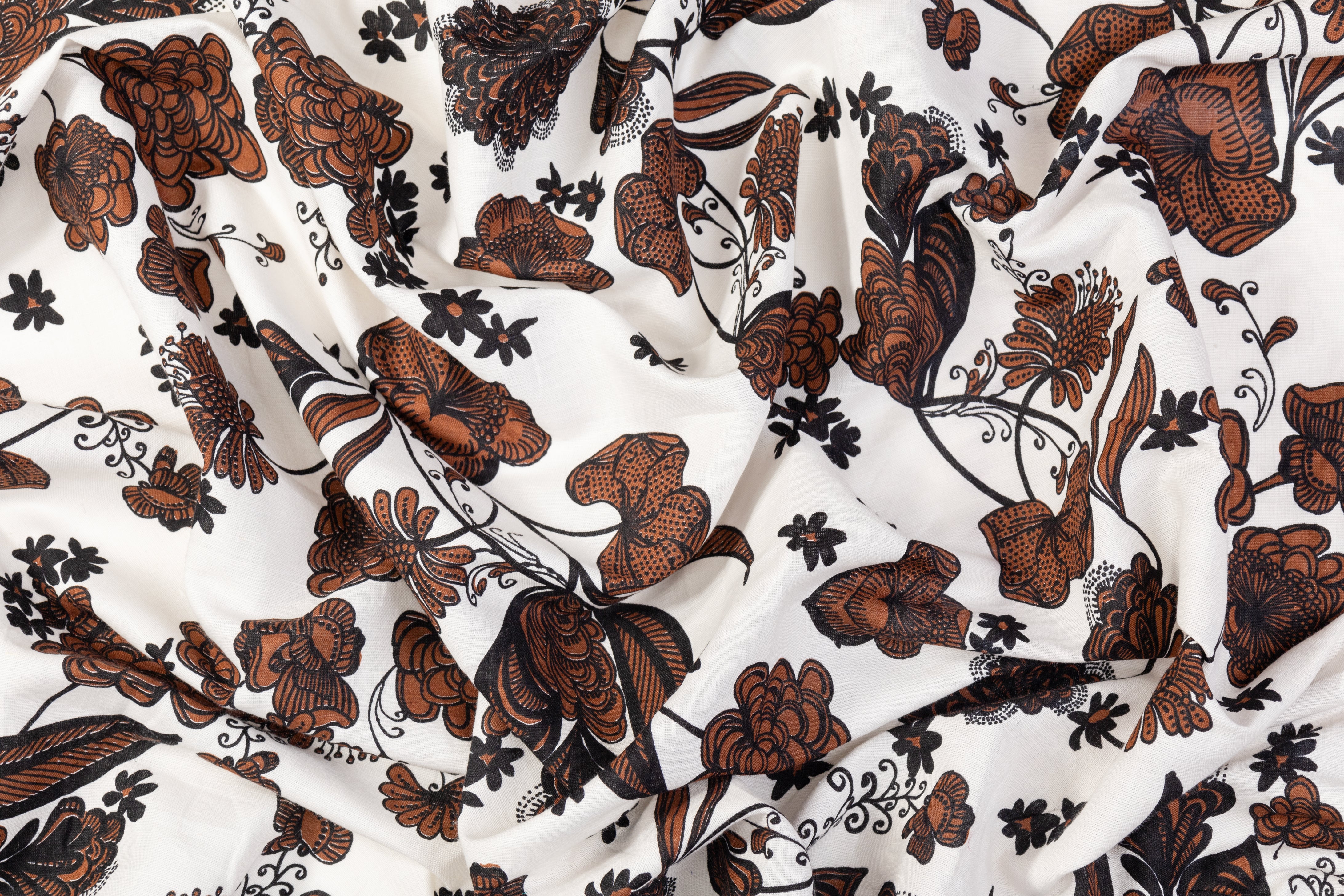 Floral Italian Linen - Brown / White