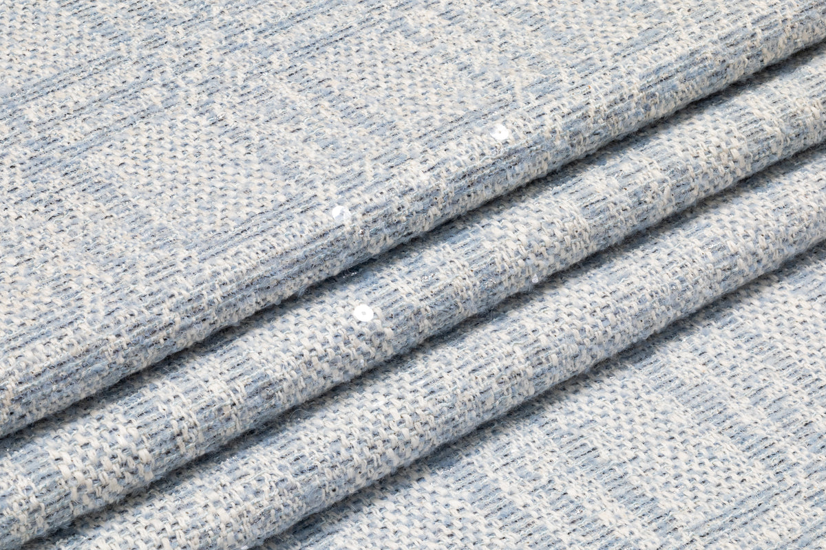 Checked Sequined Italian Tweed - Blue / Off White