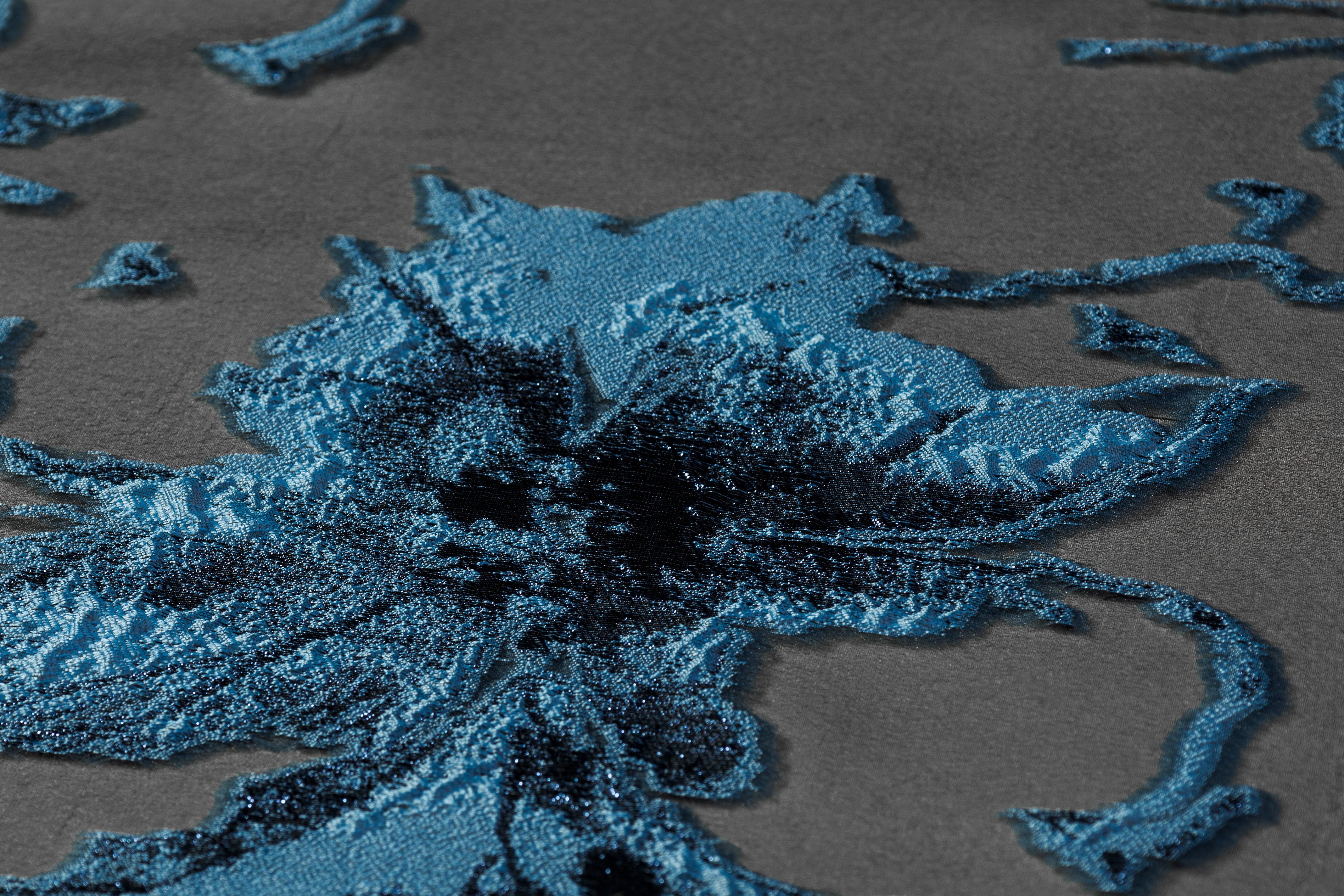 Floral Metallic Organza Fil Coupé - Blue / Black