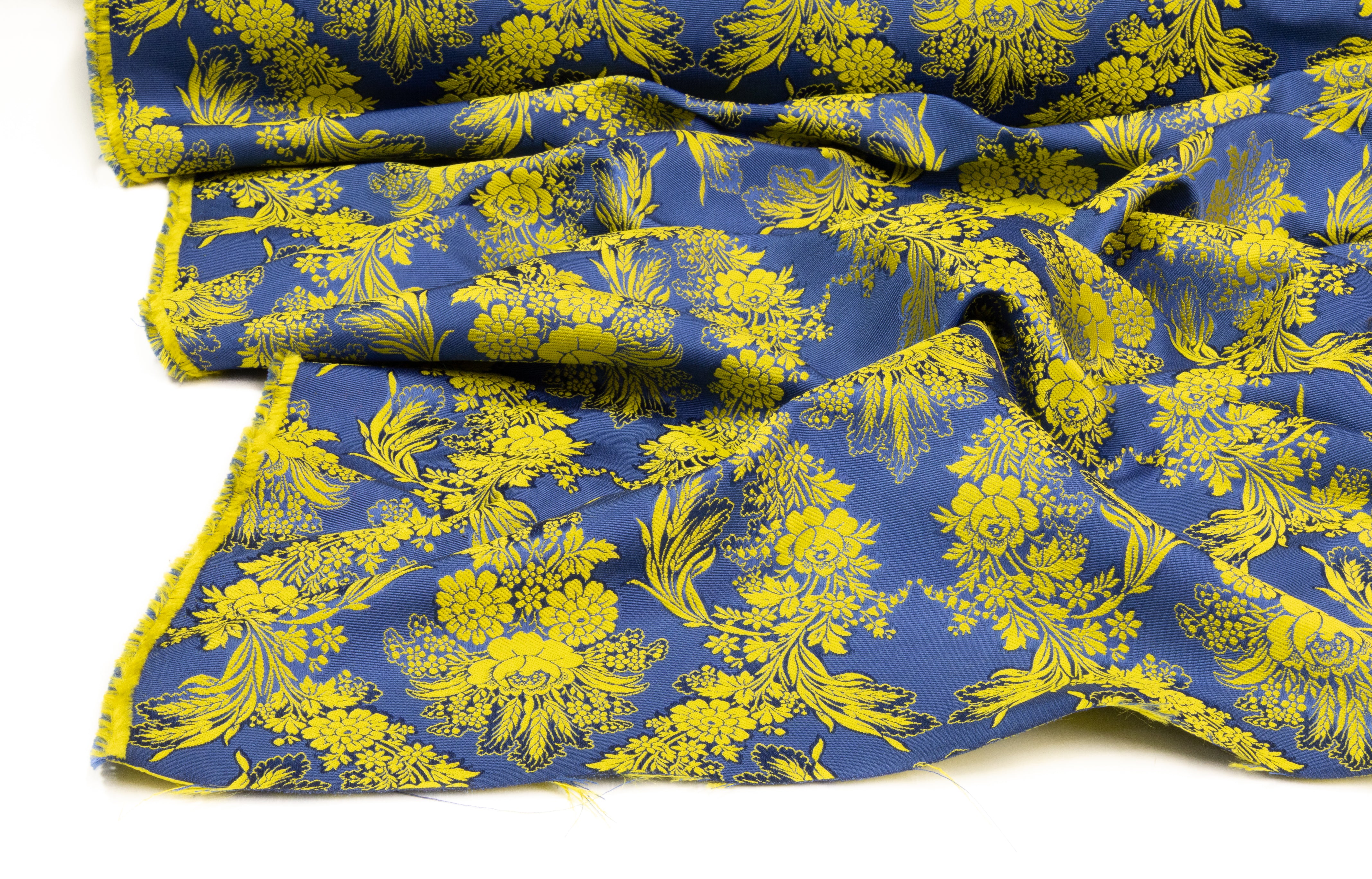 Italian Silk Blend Faille Jacquard - Blue / Yellow