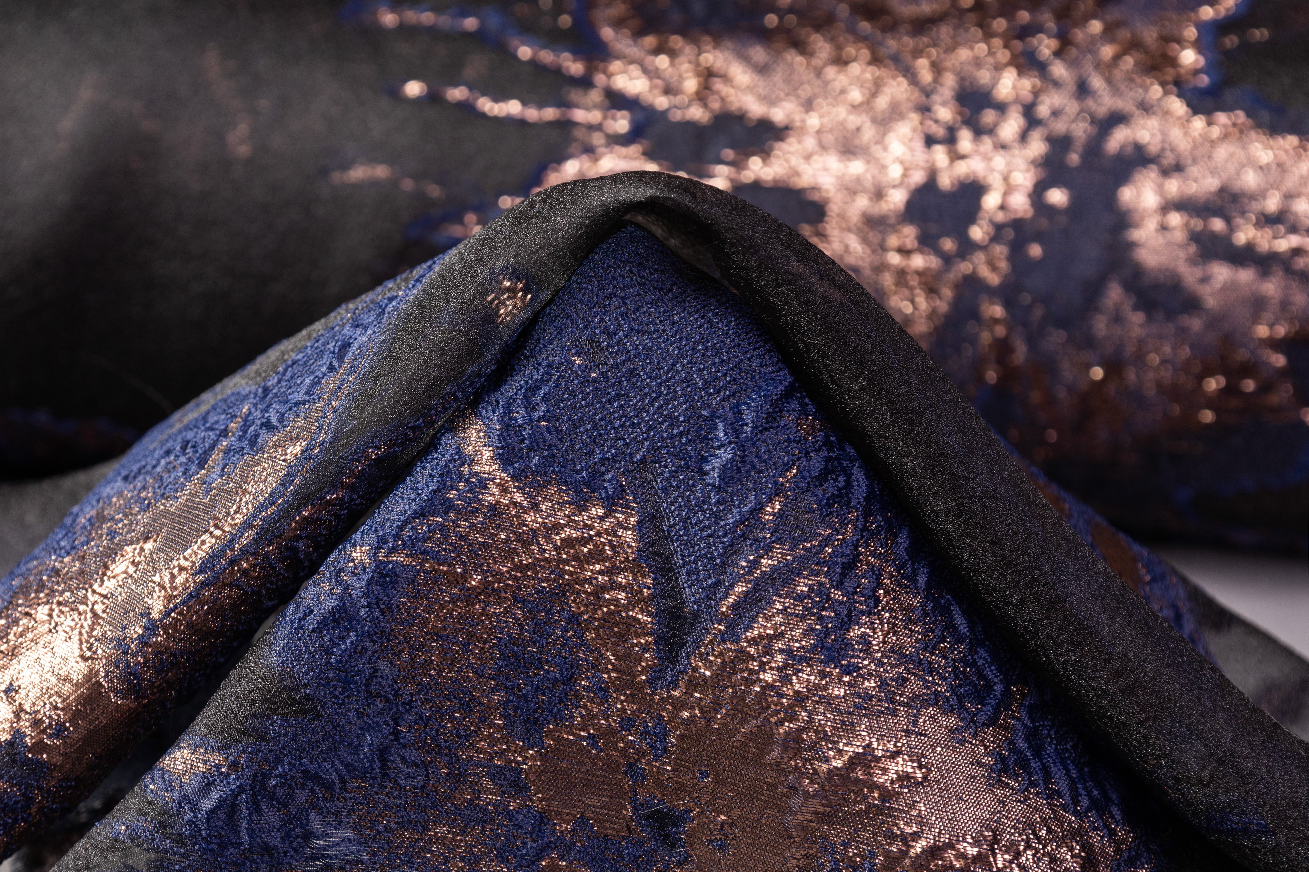 Floral Metallic Organza Fil Coupé - Navy / Bronze