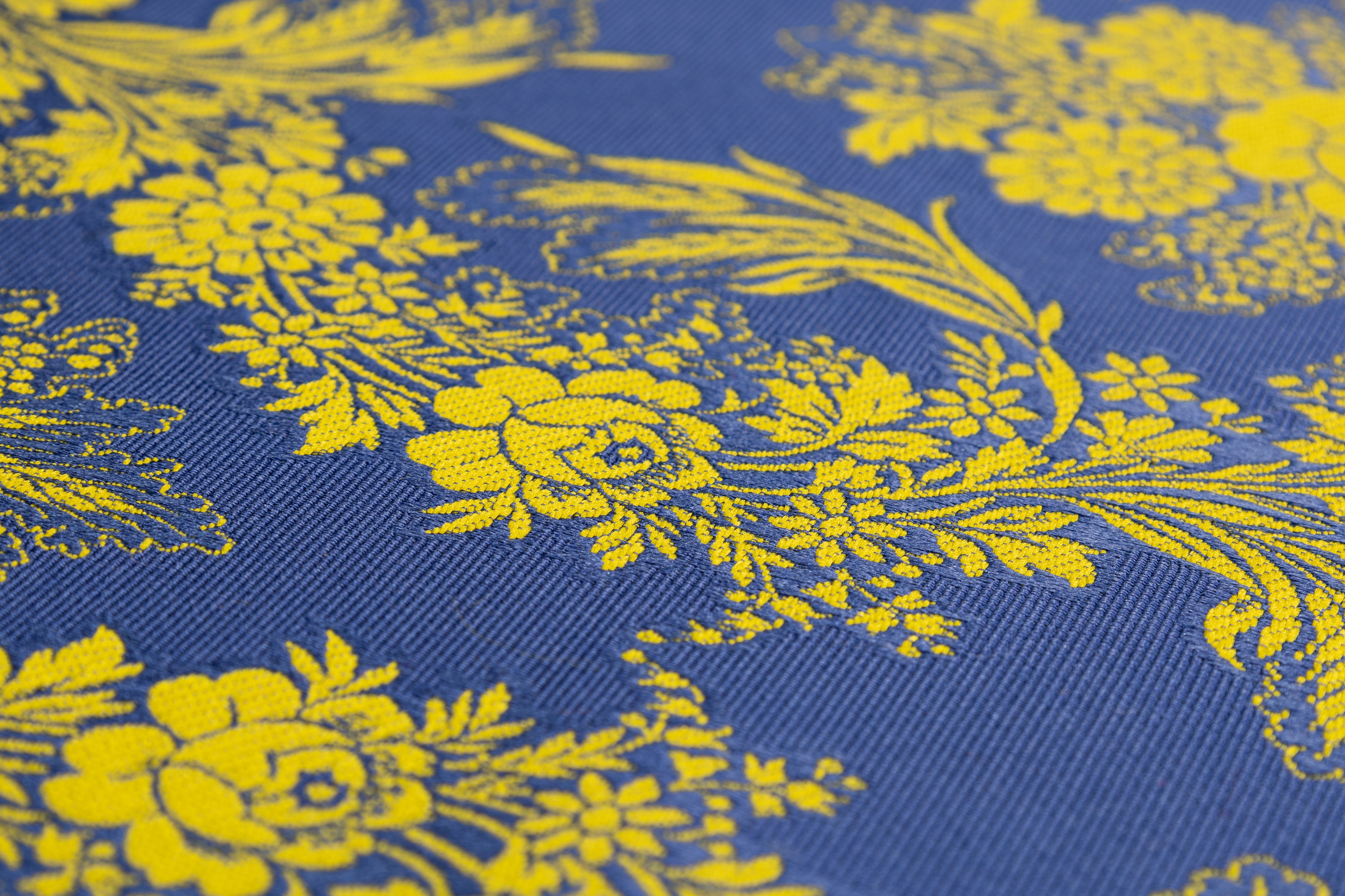 Italian Silk Blend Faille Jacquard - Blue / Yellow