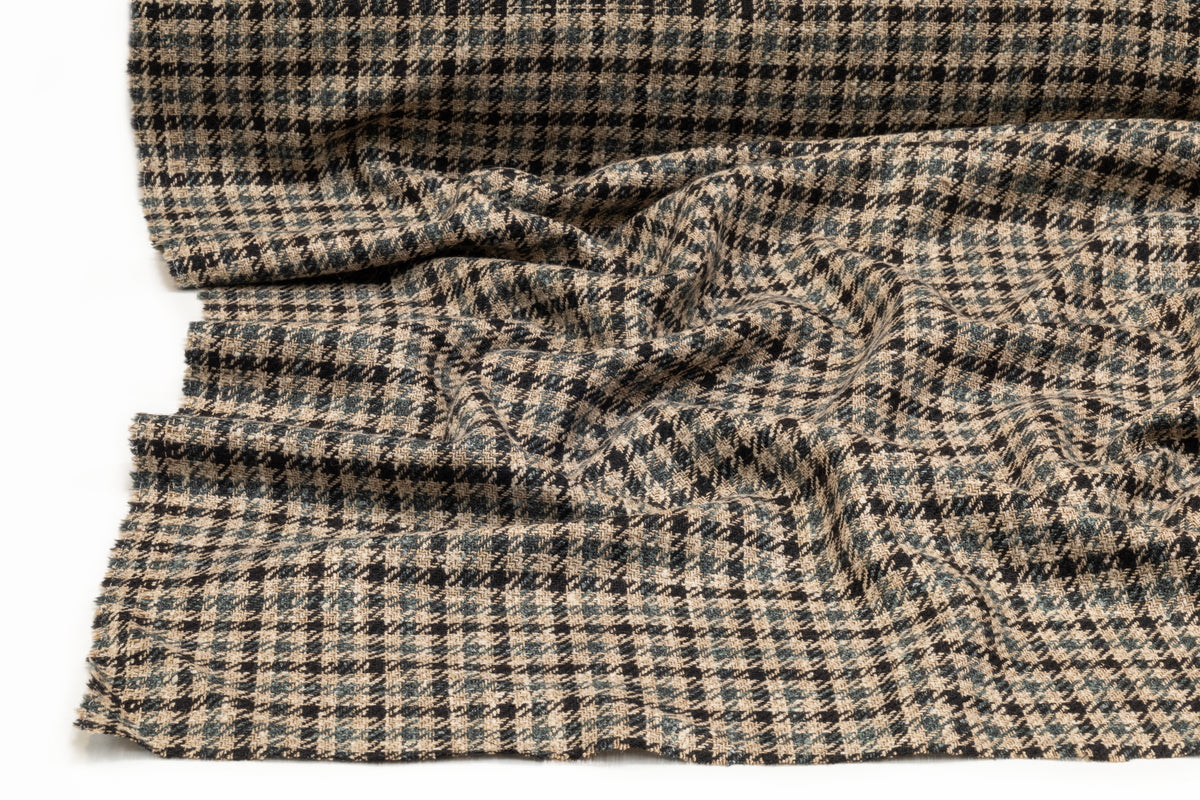 Houndstooth Italian Wool Suiting - Camel / Green