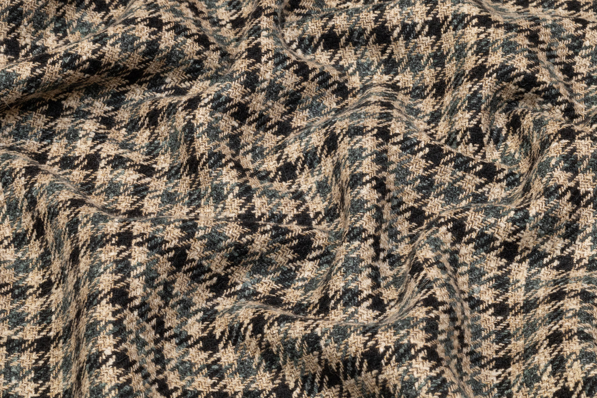 Houndstooth Italian Wool Suiting - Camel / Green