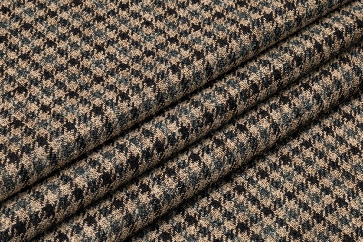 Houndstooth Italian Wool Suiting - Camel / Green