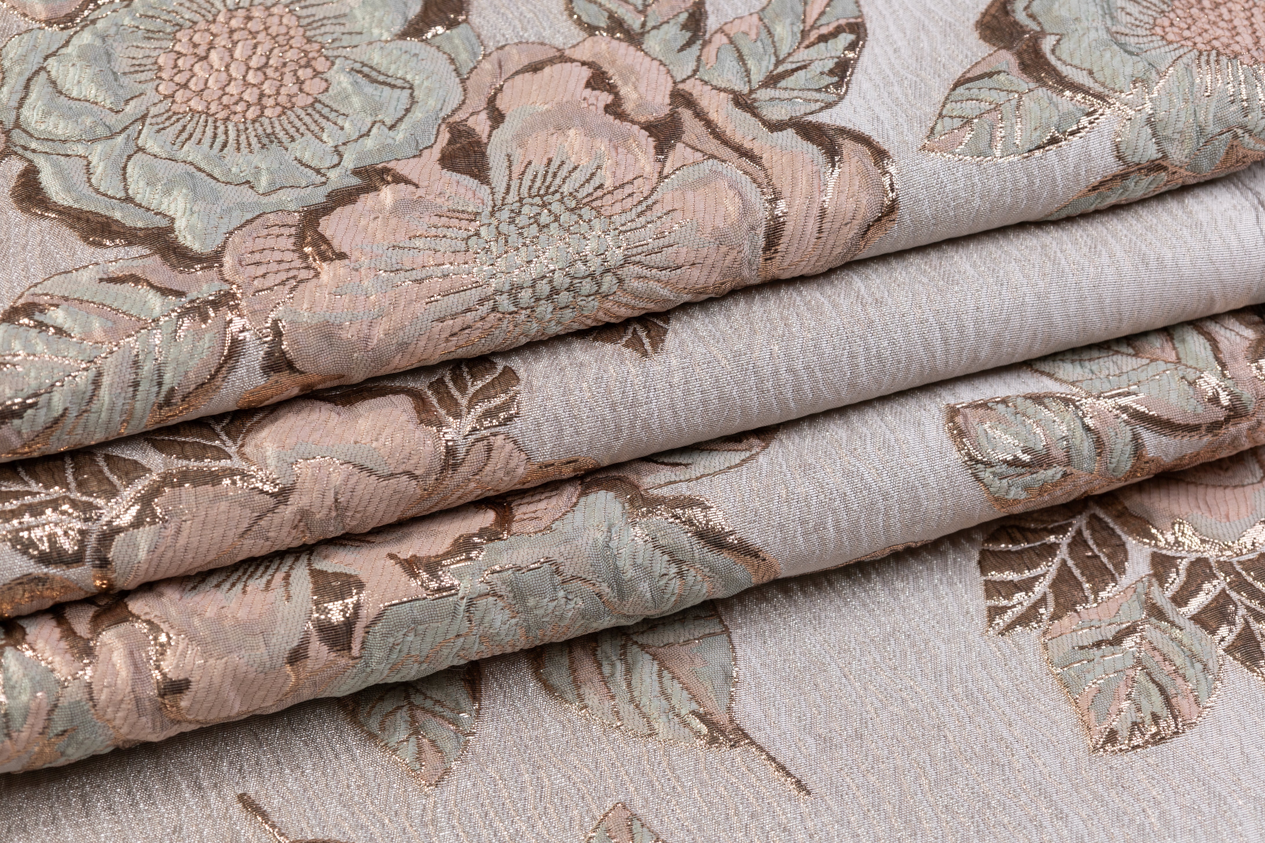 Floral Crushed Metallic Brocade - Sage / Blush / Beige