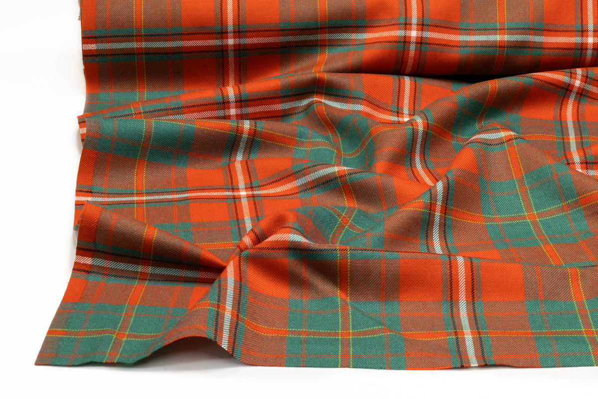 Plaid Italian Wool Suiting - Orange / Green