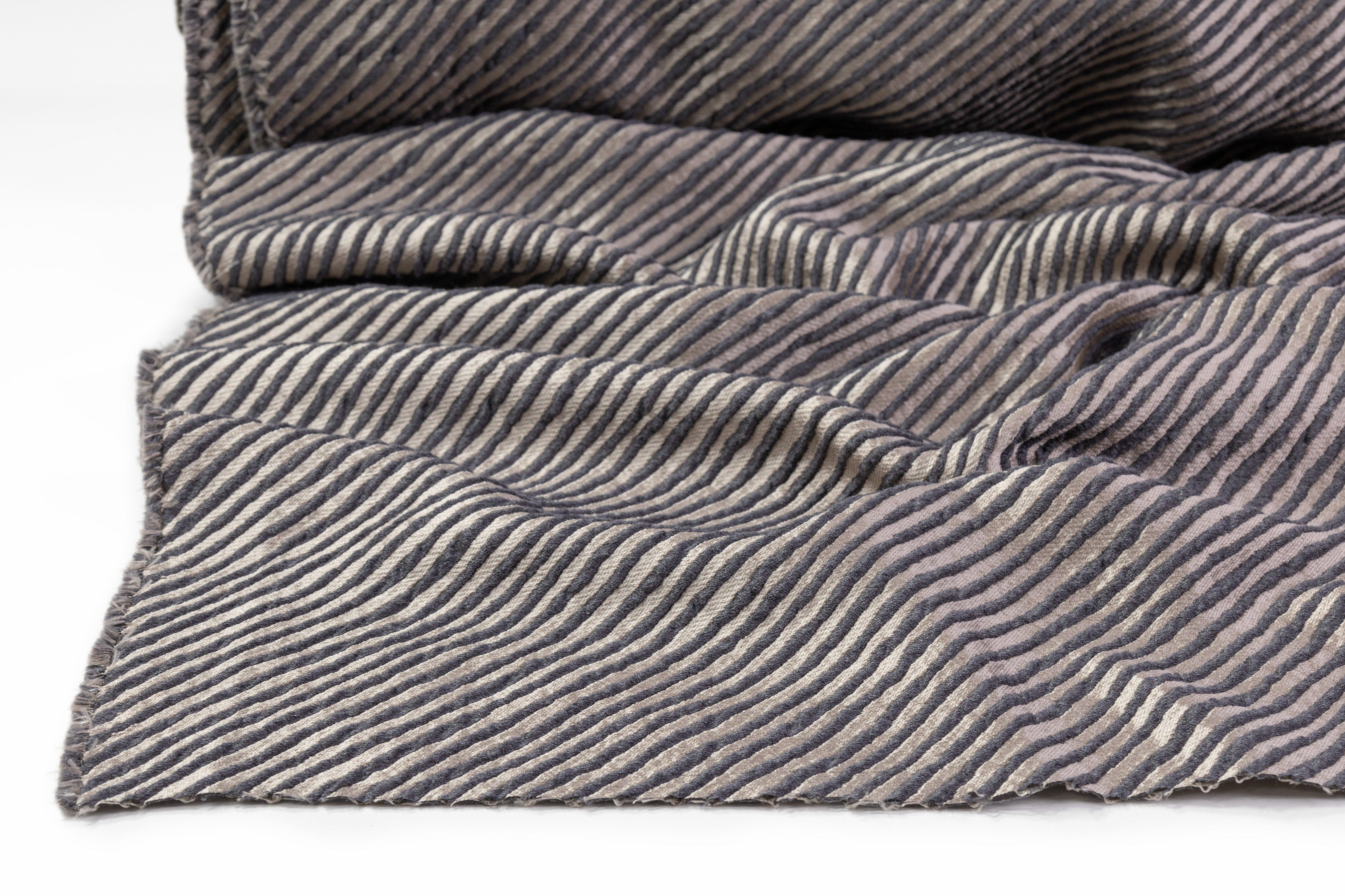 Diagonal Striped Chenille Italian Brocade - Blue Gray