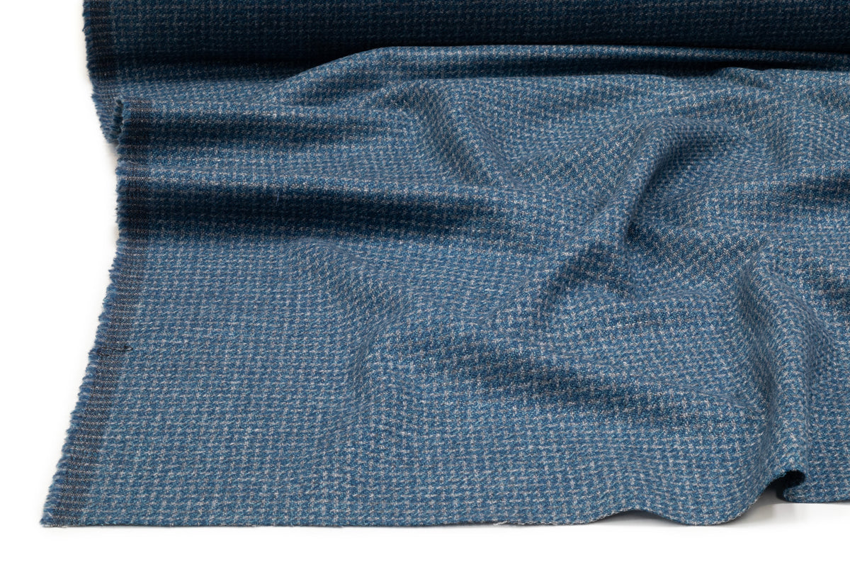 Micro Pattern Italian Wool Silk Linen Blend - Blue