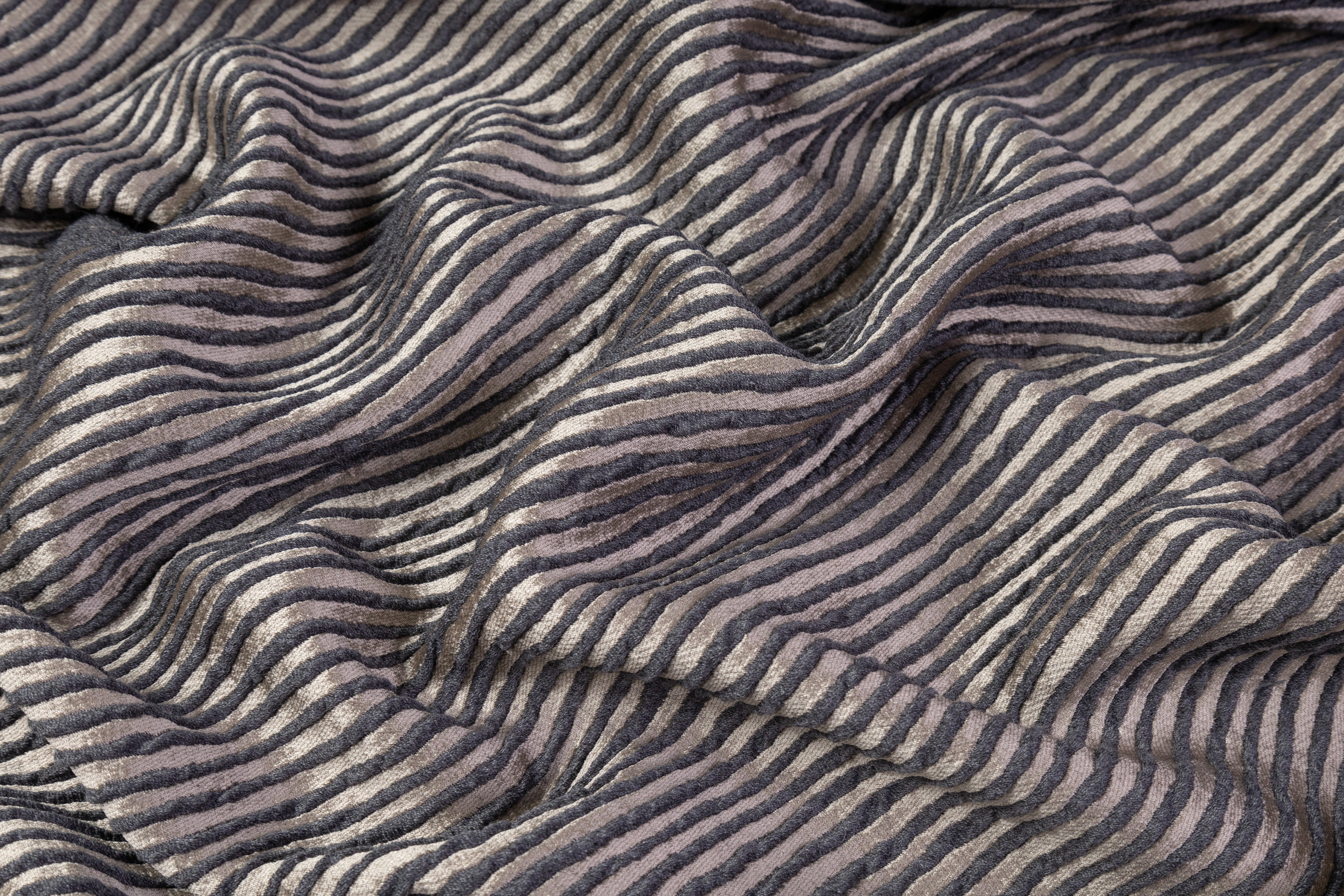 Diagonal Striped Chenille Italian Brocade - Blue Gray