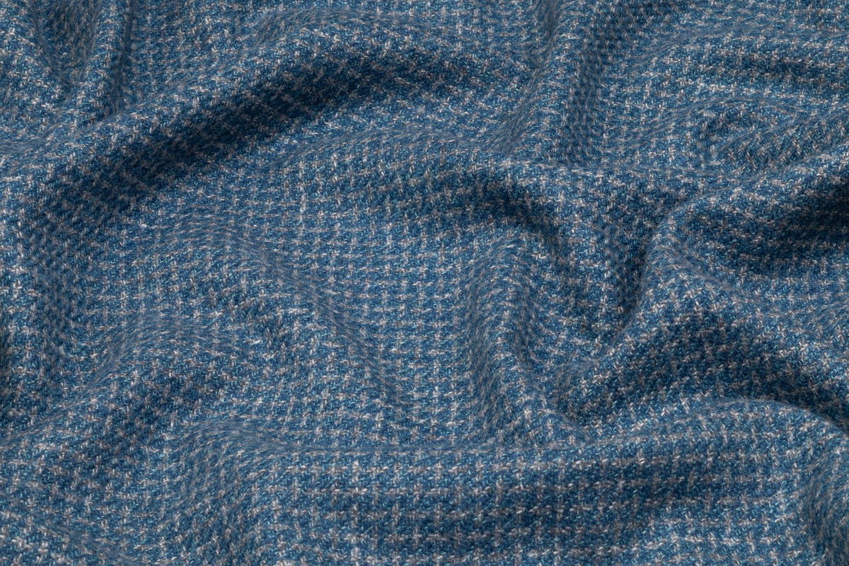 Micro Pattern Italian Wool Silk Linen Blend - Blue