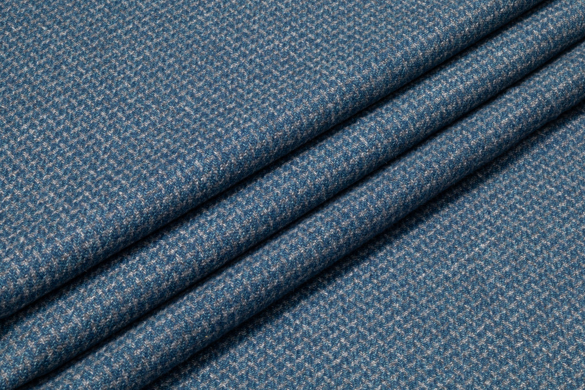 Micro Pattern Italian Wool Silk Linen Blend - Blue