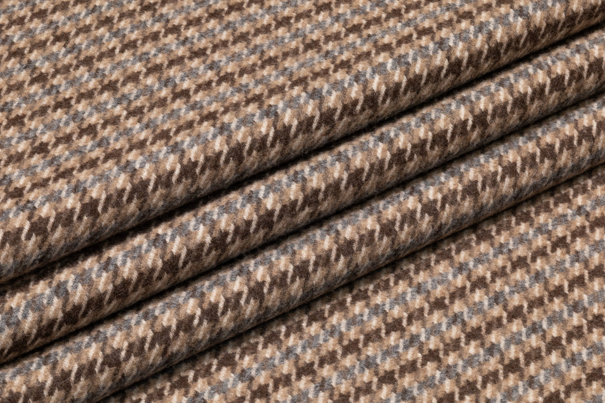 Double Faced Houndstooth Italian Wool Coating - Camel / Blue